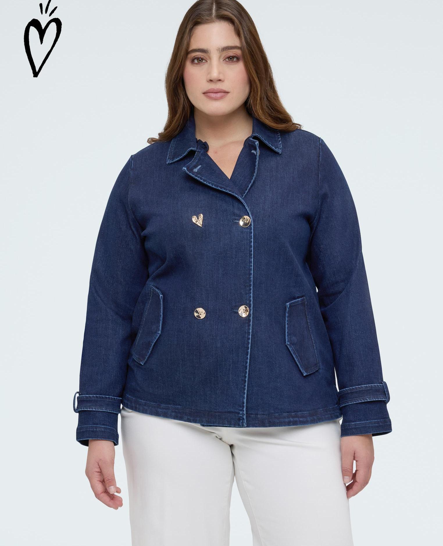 Chaqueta de mujer de denim cruzada mangas largas con correas ajustables - Fiorella Rubino - Azul Azul-1