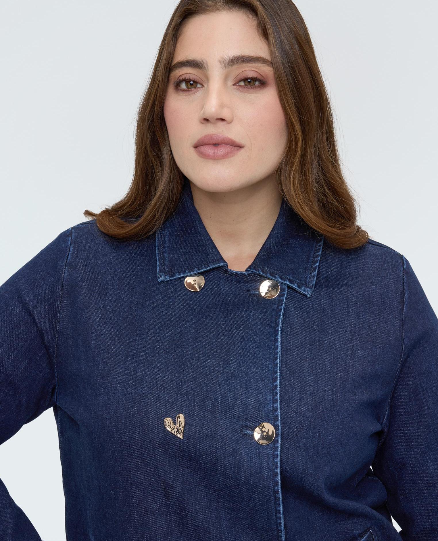 Chaqueta de mujer de denim cruzada mangas largas con correas ajustables - Fiorella Rubino - Azul Azul-4
