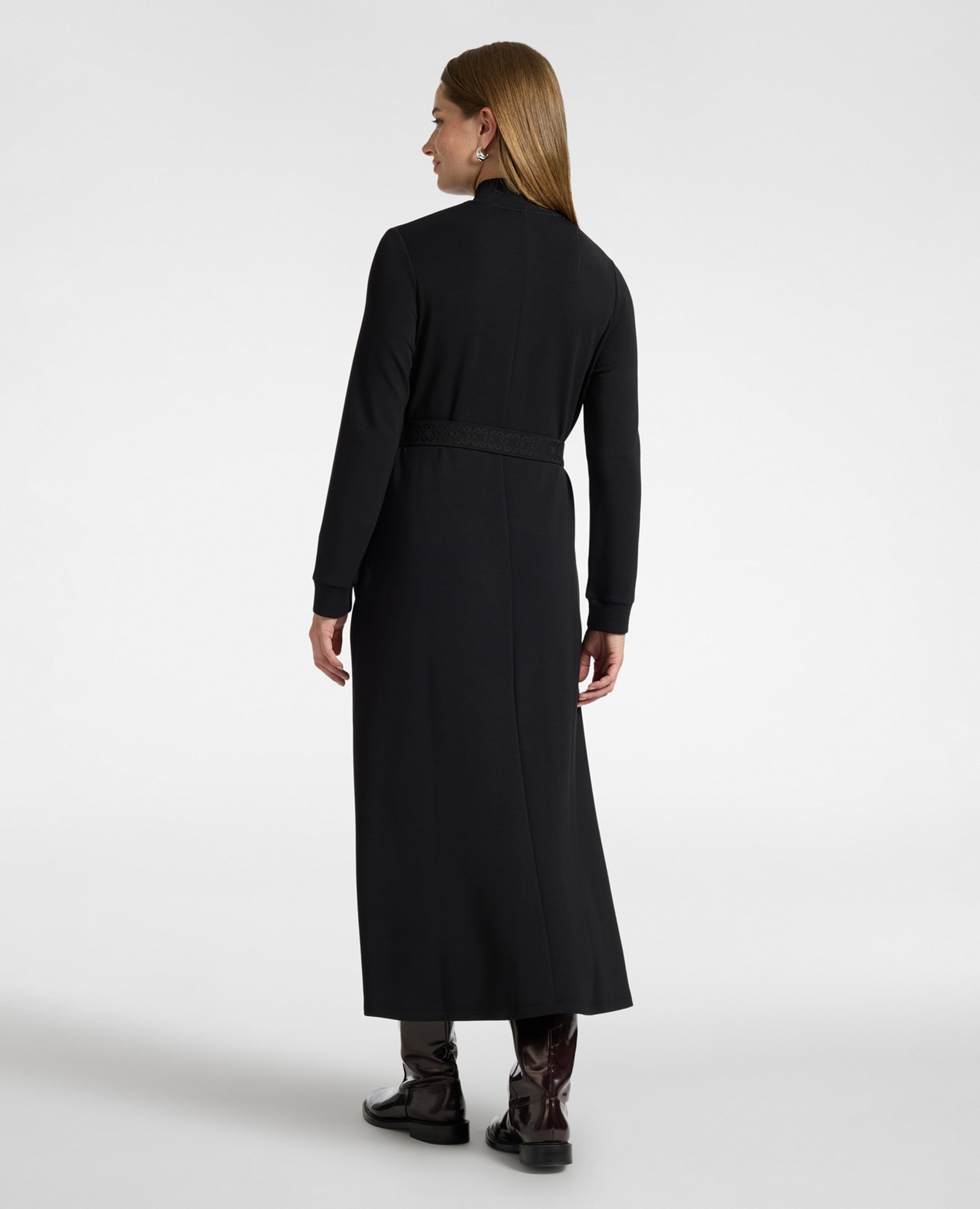 Vestido en scuba con cinturón cuello alto con cierre de cremallera frontal cinturón en la cintura con hebilla decorativa - Elena Miró - Negro Negro-2