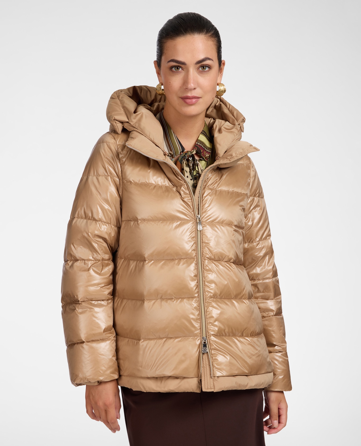 Plumífero de mujer ligero de nylon acolchado longitud media ajuste regular - Elena Miró - Beige Beige-1