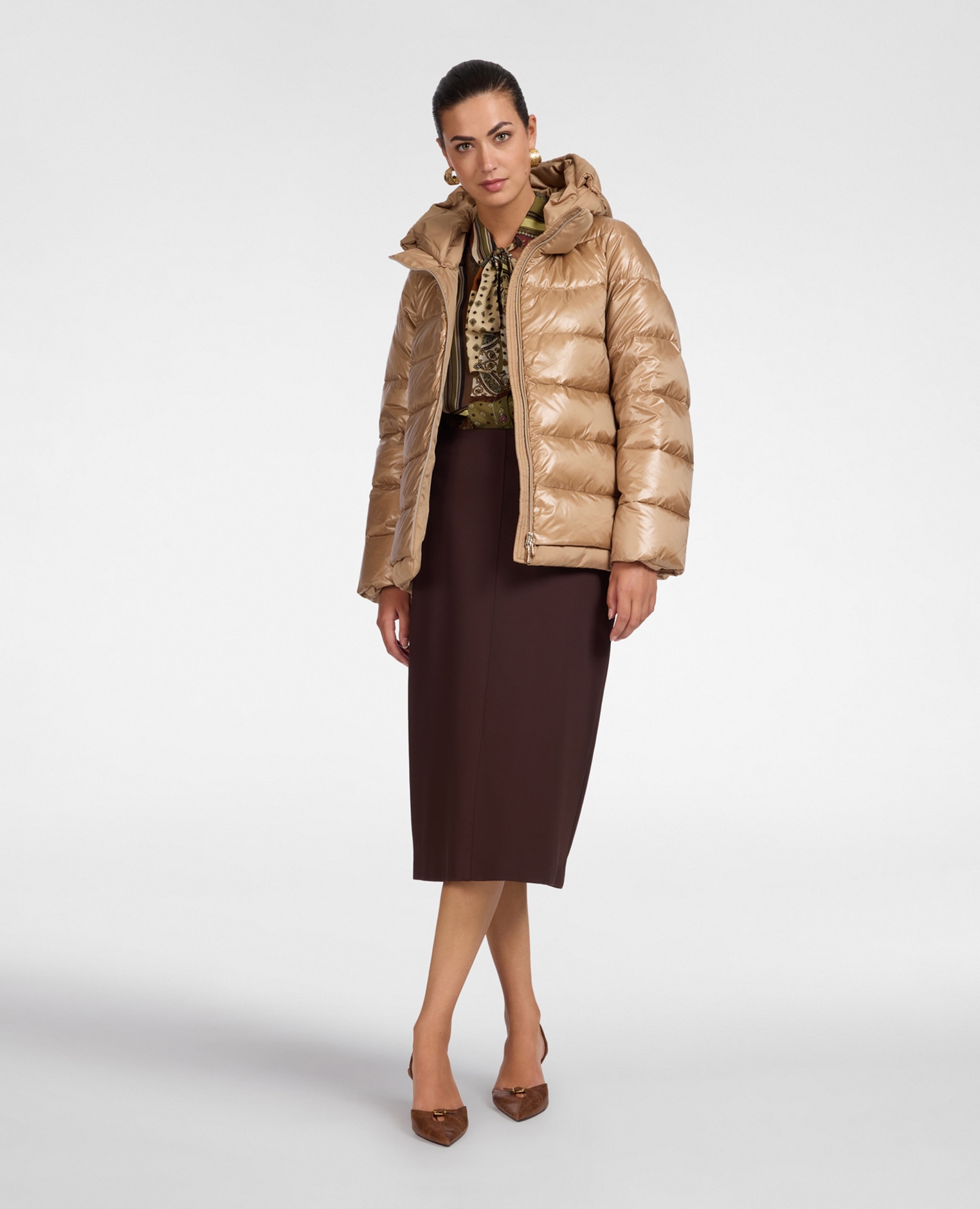 Plumífero de mujer ligero de nylon acolchado longitud media ajuste regular - Elena Miró - Beige Beige-3