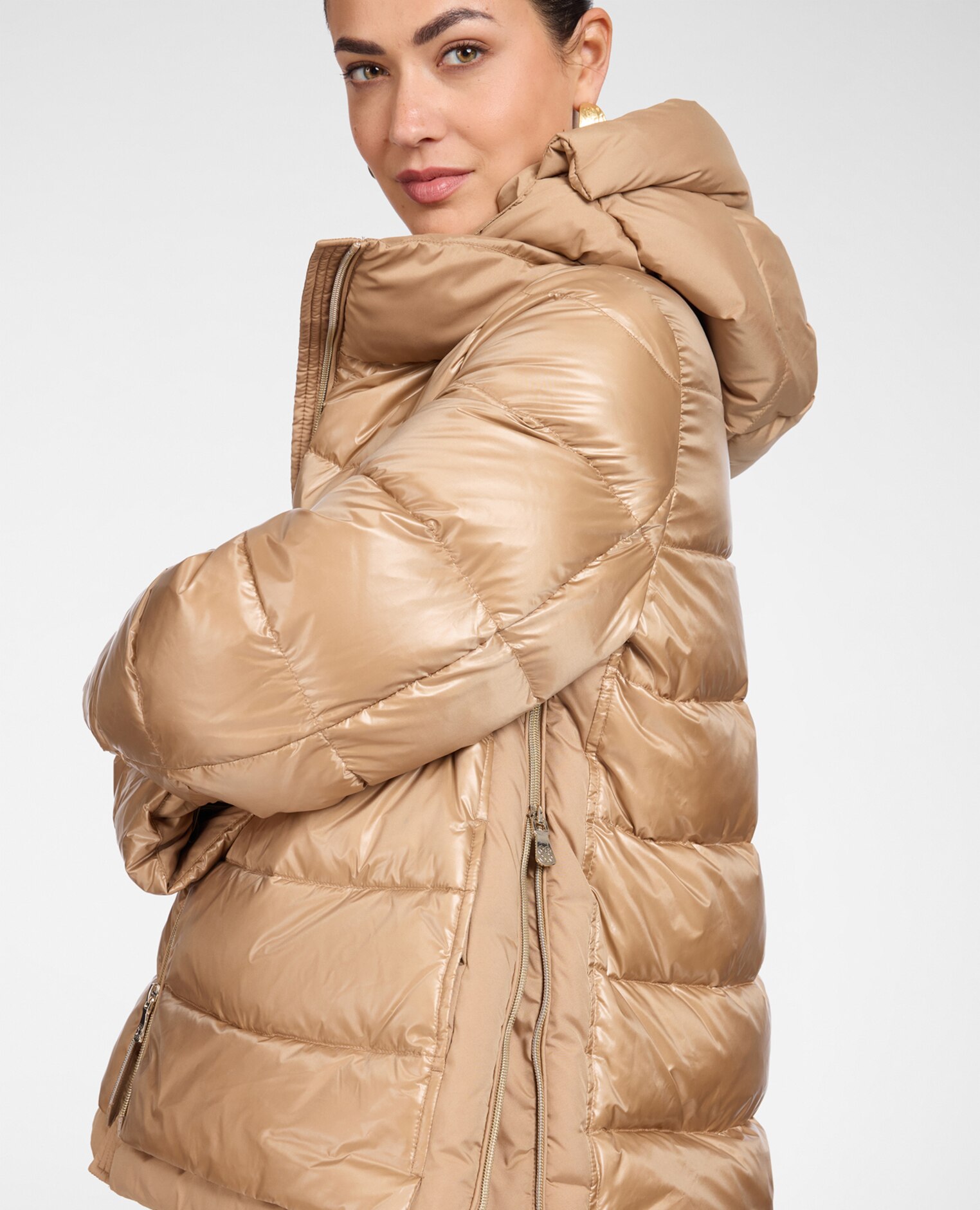 Plumífero de mujer ligero de nylon acolchado longitud media ajuste regular - Elena Miró - Beige Beige-4