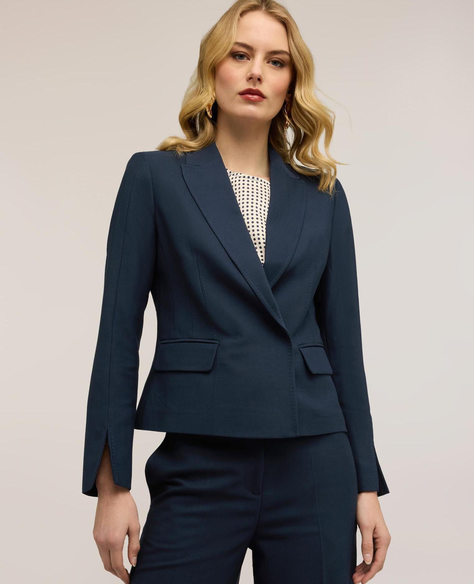 Blazer de mujer con abertura en el bajo de la manga ajuste regular - Motivi - Azul Azul-1