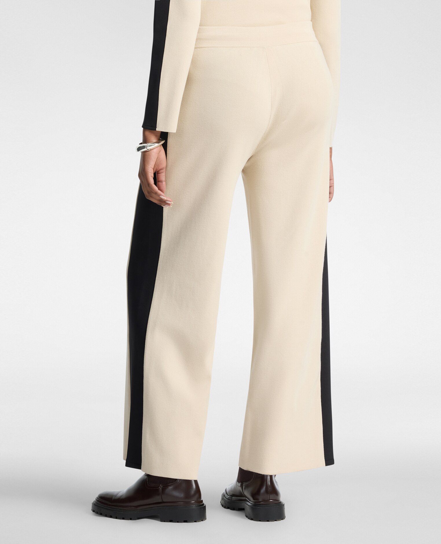 Pantalones de mujer palazzo de punto con cordón ajuste acampanado cierre con cordón ajustable en la cintura - Elena Miró - Beige Beige-2
