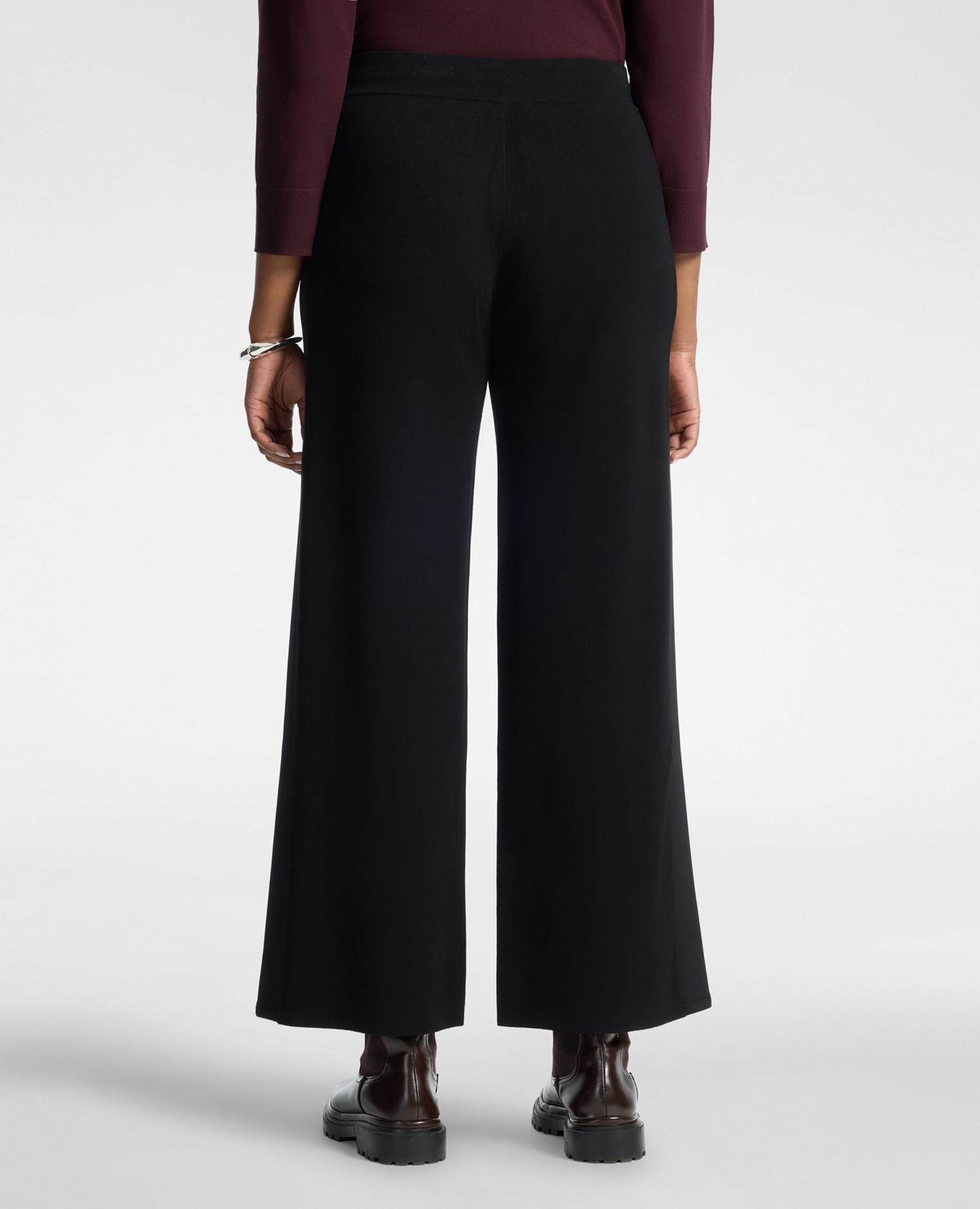 Pantalones de mujer palazzo de punto con cordón ajuste acampanado cierre con cordón ajustable en la cintura - Elena Miró - Negro Negro-2