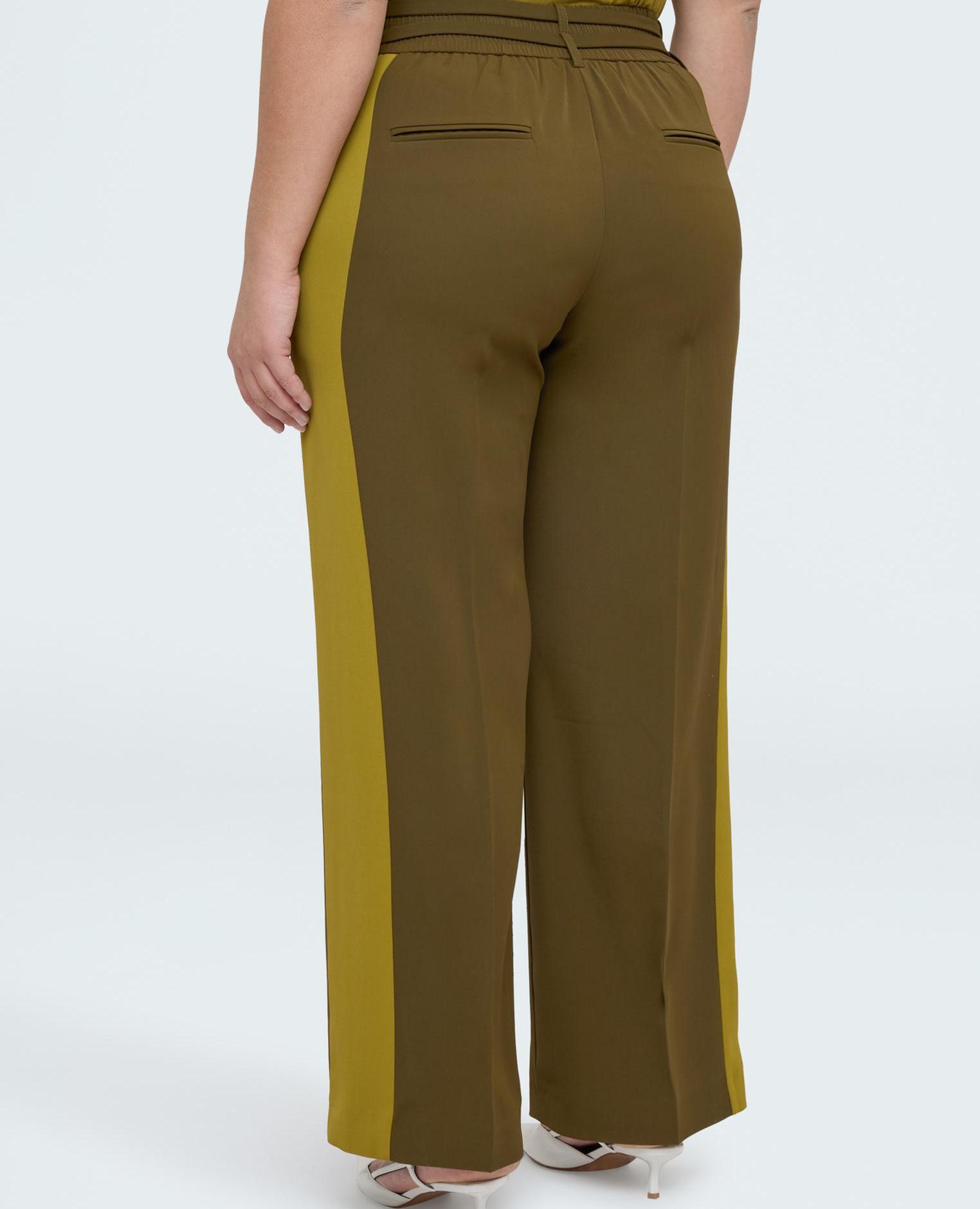 Pantalones de mujer wide leg bicolor cierre con botón y cremallera delante y elástico detrás para el máximo confort - Fiorella Rubino - Verde militar Verde militar-2