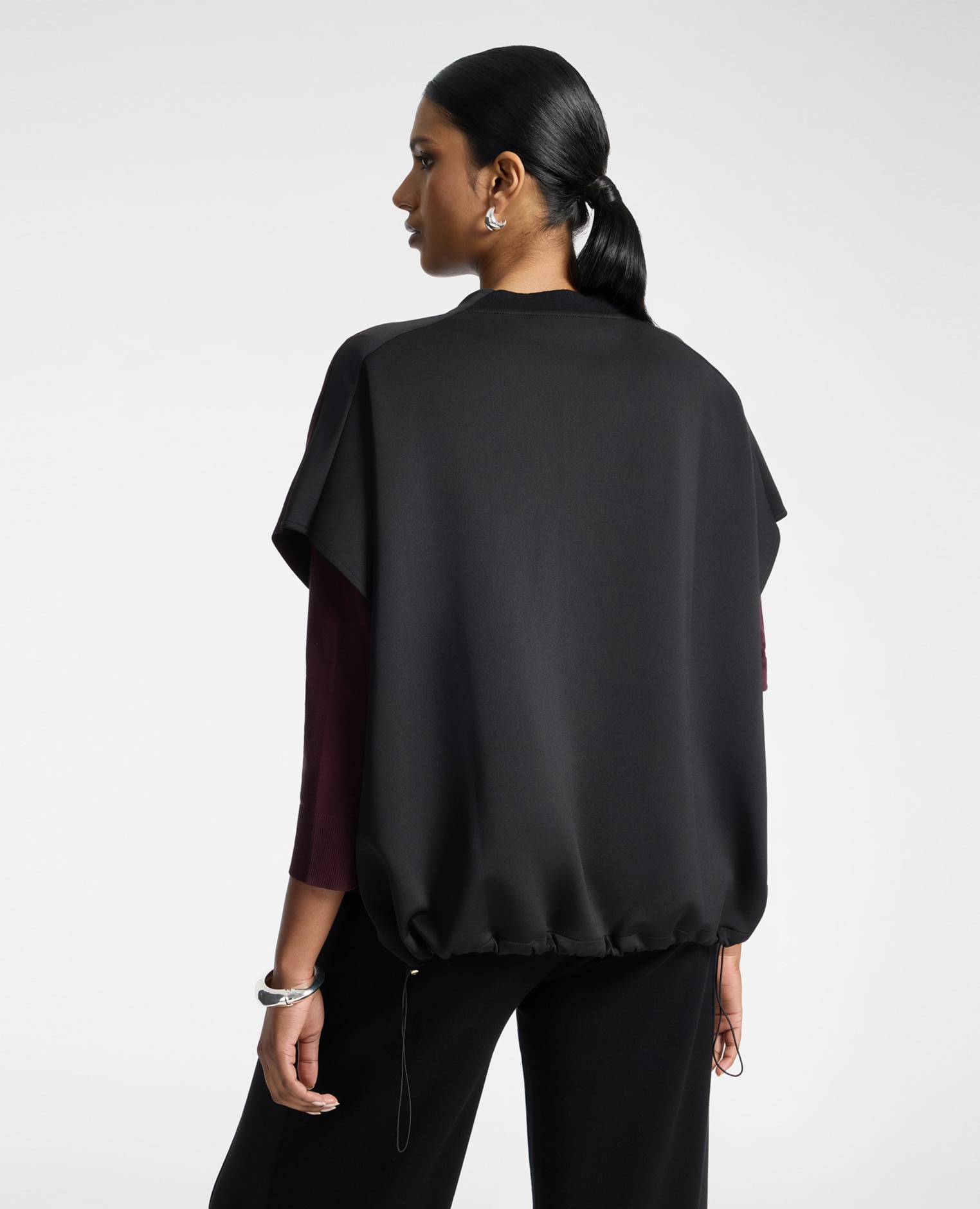 Cárdigan de mujer boxy bicolor ajuste oversize largo medio - Elena Miró - Burdeos Burdeos-2