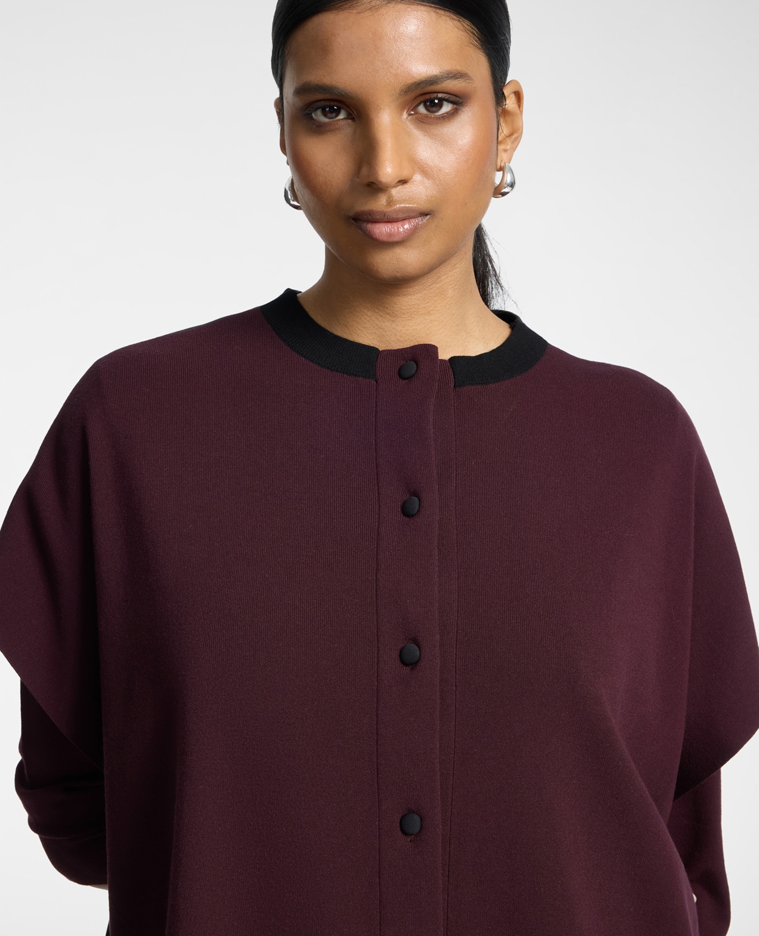 Cárdigan de mujer boxy bicolor ajuste oversize largo medio - Elena Miró - Burdeos Burdeos-4
