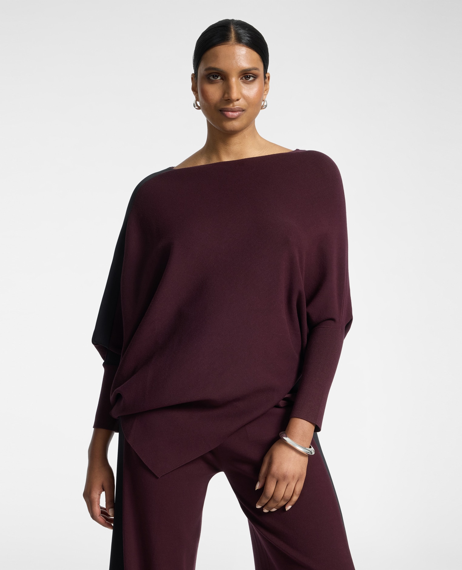 Jersey de mujer kimono con dobladillo asimétrico ajuste oversize largo medio - Elena Miró - Burdeos Burdeos-1