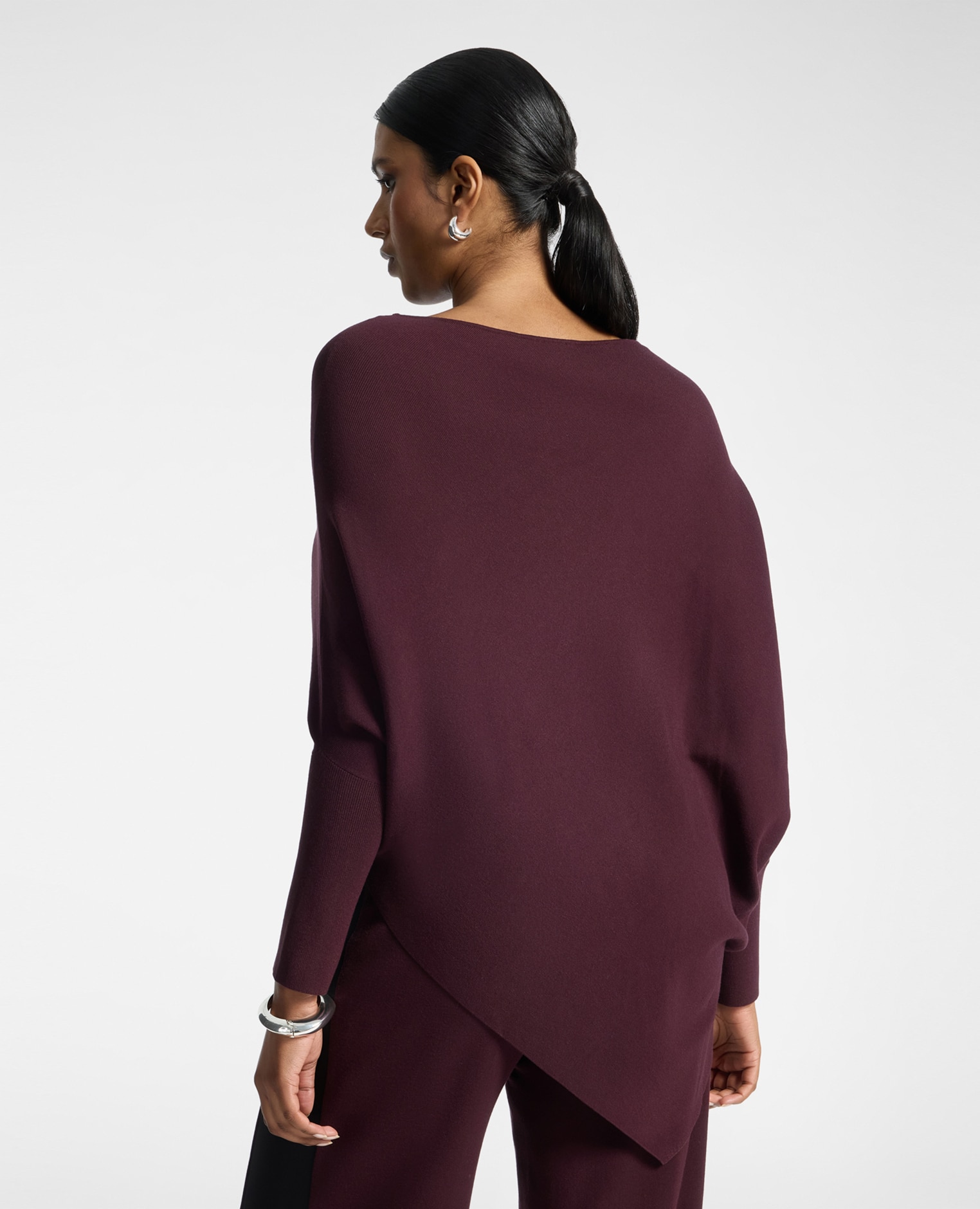 Jersey de mujer kimono con dobladillo asimétrico ajuste oversize largo medio - Elena Miró - Burdeos Burdeos-2