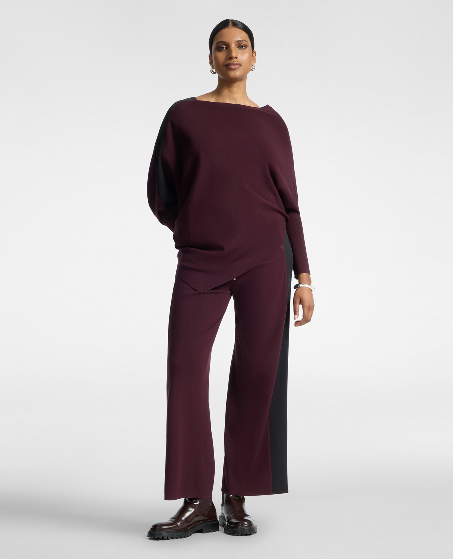Jersey de mujer kimono con dobladillo asimétrico ajuste oversize largo medio - Elena Miró - Burdeos Burdeos-3
