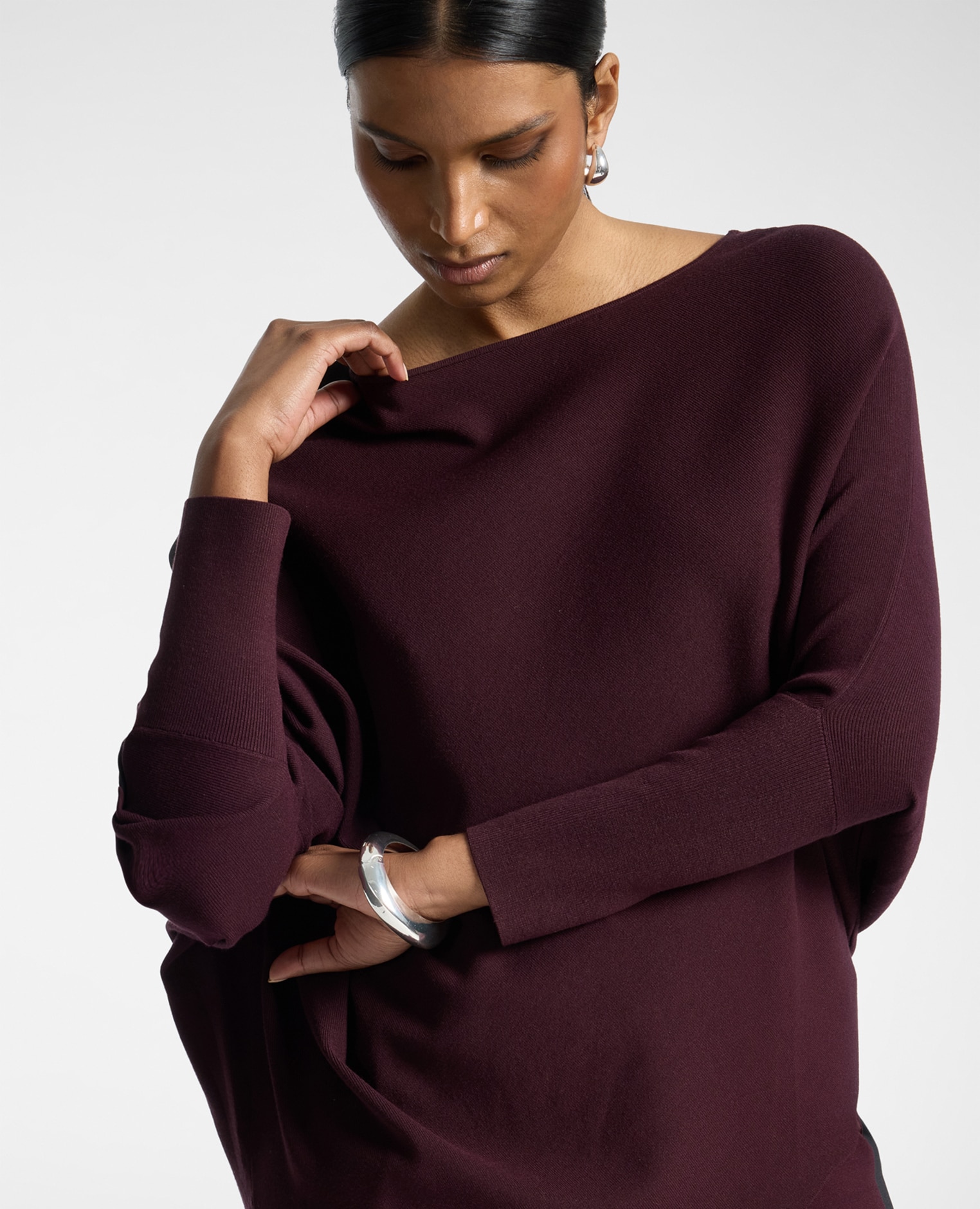 Jersey de mujer kimono con dobladillo asimétrico ajuste oversize largo medio - Elena Miró - Burdeos Burdeos-4