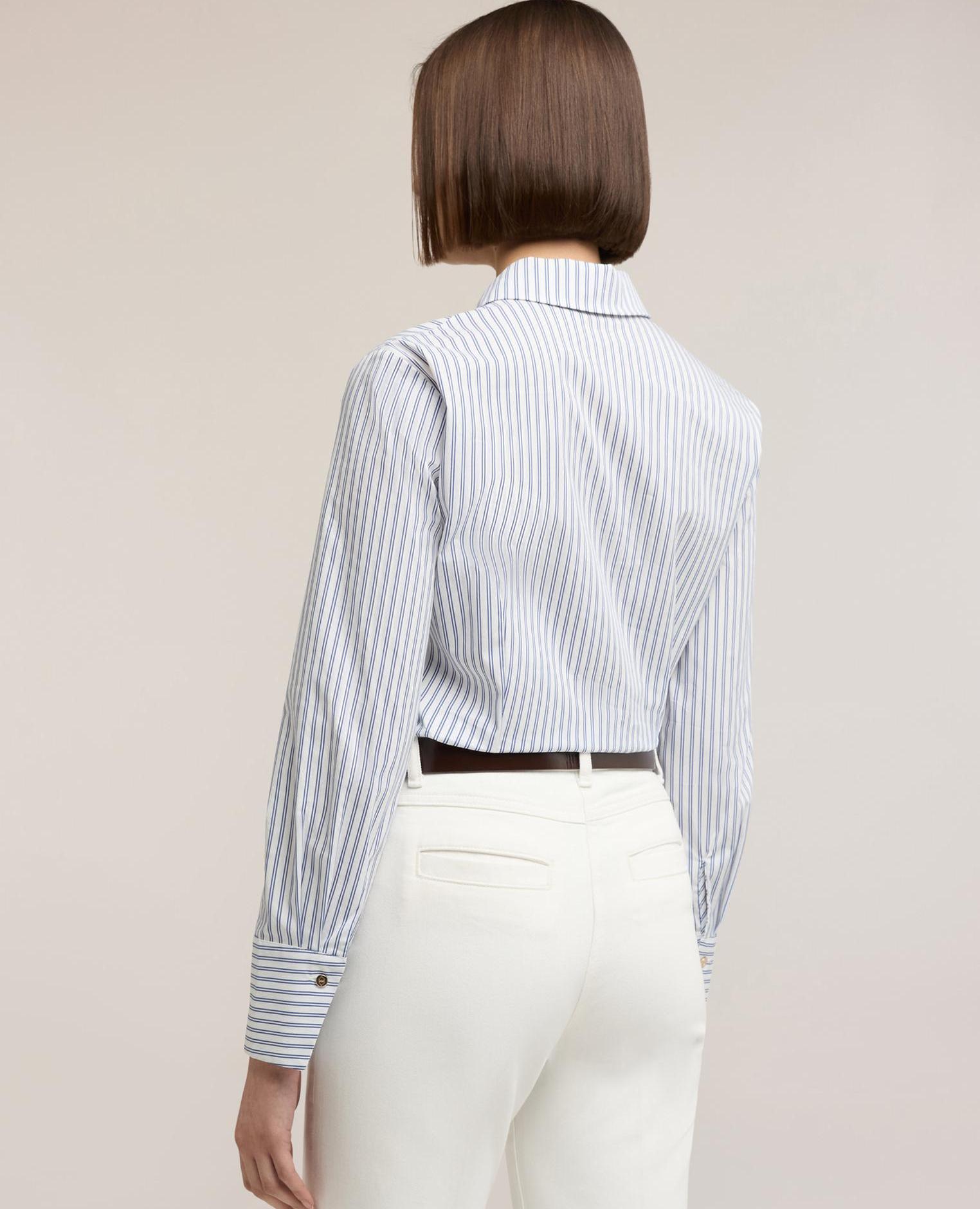 Camisa de mujer de popelina a rayas cuello de vela clásico con botonadura inglesa - Motivi - Azul Azul-2