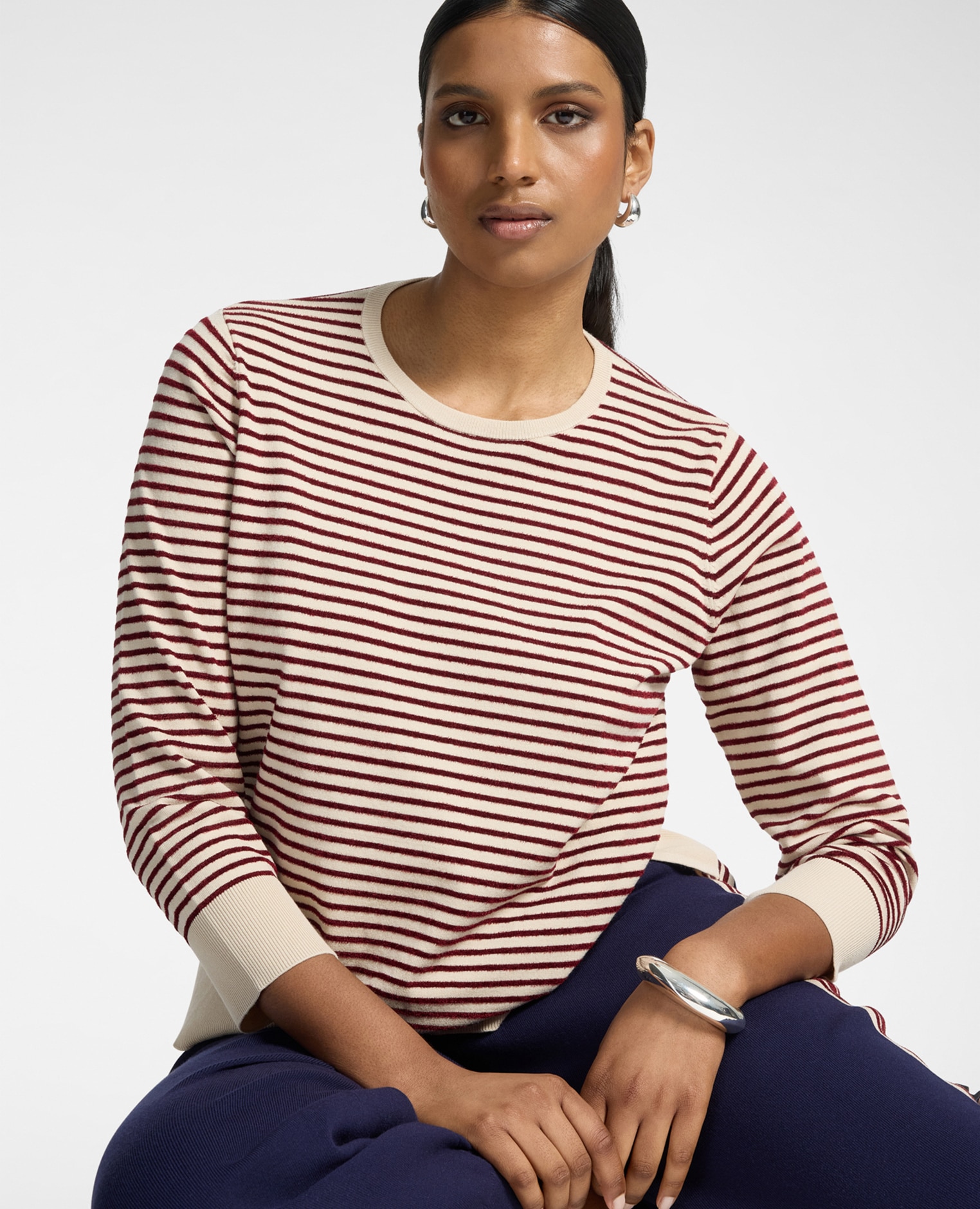 Jersey de mujer de rayas mezcla de viscosa ajuste regular largo medio - Elena Miró - Burdeos Burdeos-1