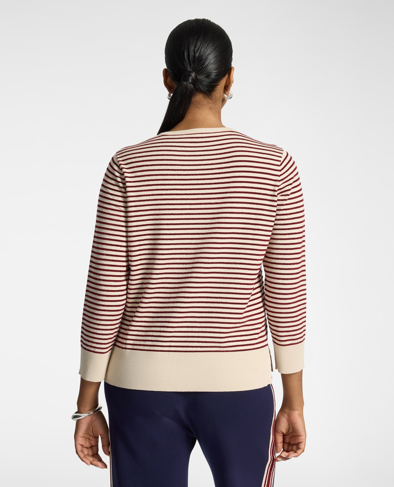 Jersey de mujer de rayas mezcla de viscosa ajuste regular largo medio - Elena Miró - Burdeos Burdeos-2