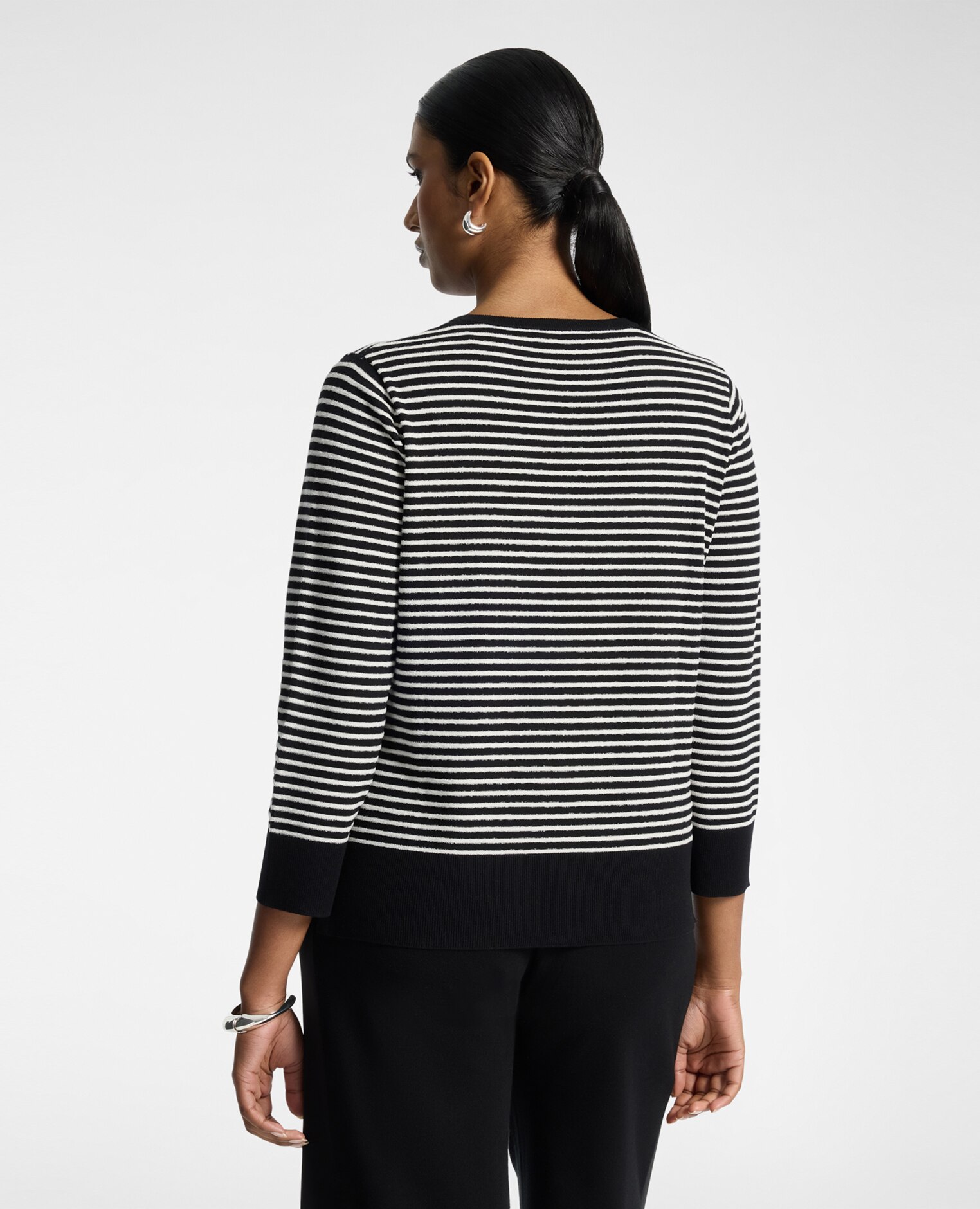 Jersey de mujer de rayas mezcla de viscosa ajuste regular largo medio - Elena Miró - Negro Negro-2