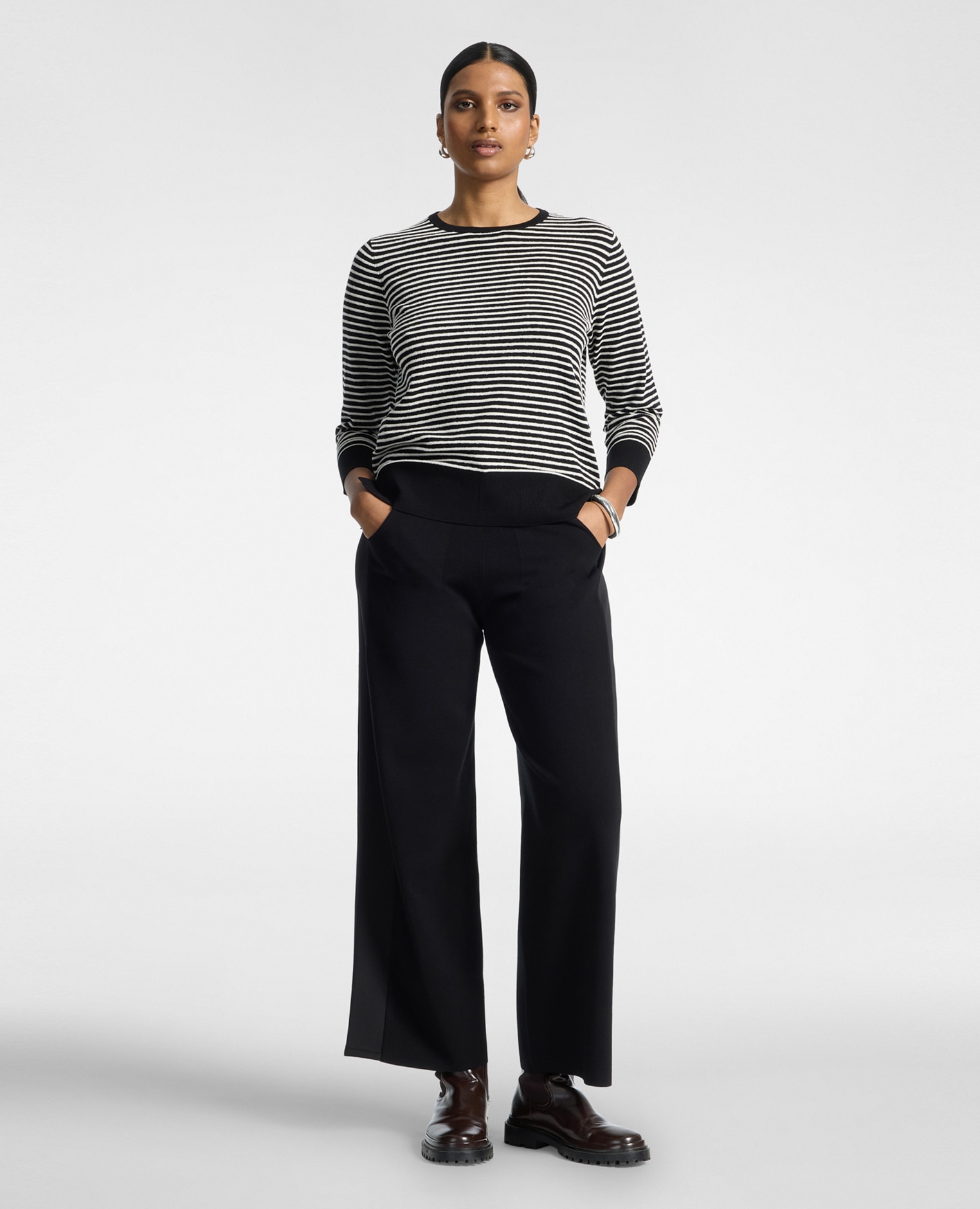 Jersey de mujer de rayas mezcla de viscosa ajuste regular largo medio - Elena Miró - Negro Negro-3