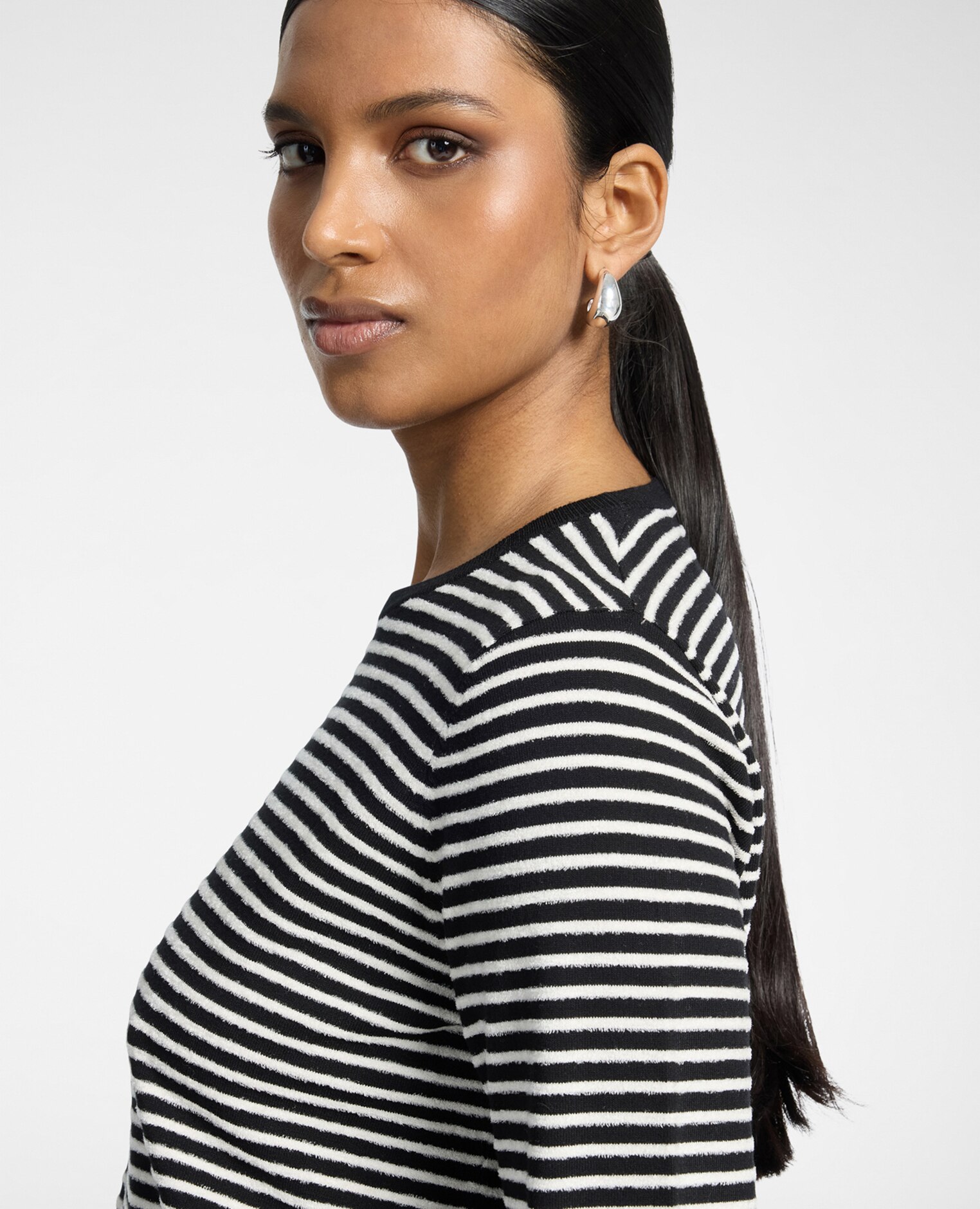 Jersey de mujer de rayas mezcla de viscosa ajuste regular largo medio - Elena Miró - Negro Negro-4