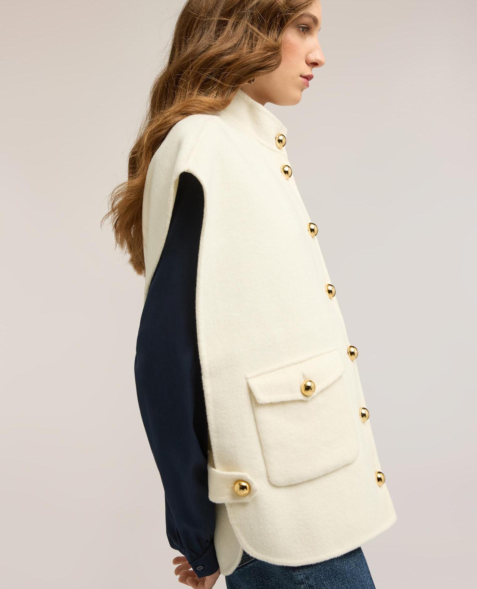 Capa de mujer sin mangas mezcla de lana ajuste oversize - Motivi - Beige Beige-3