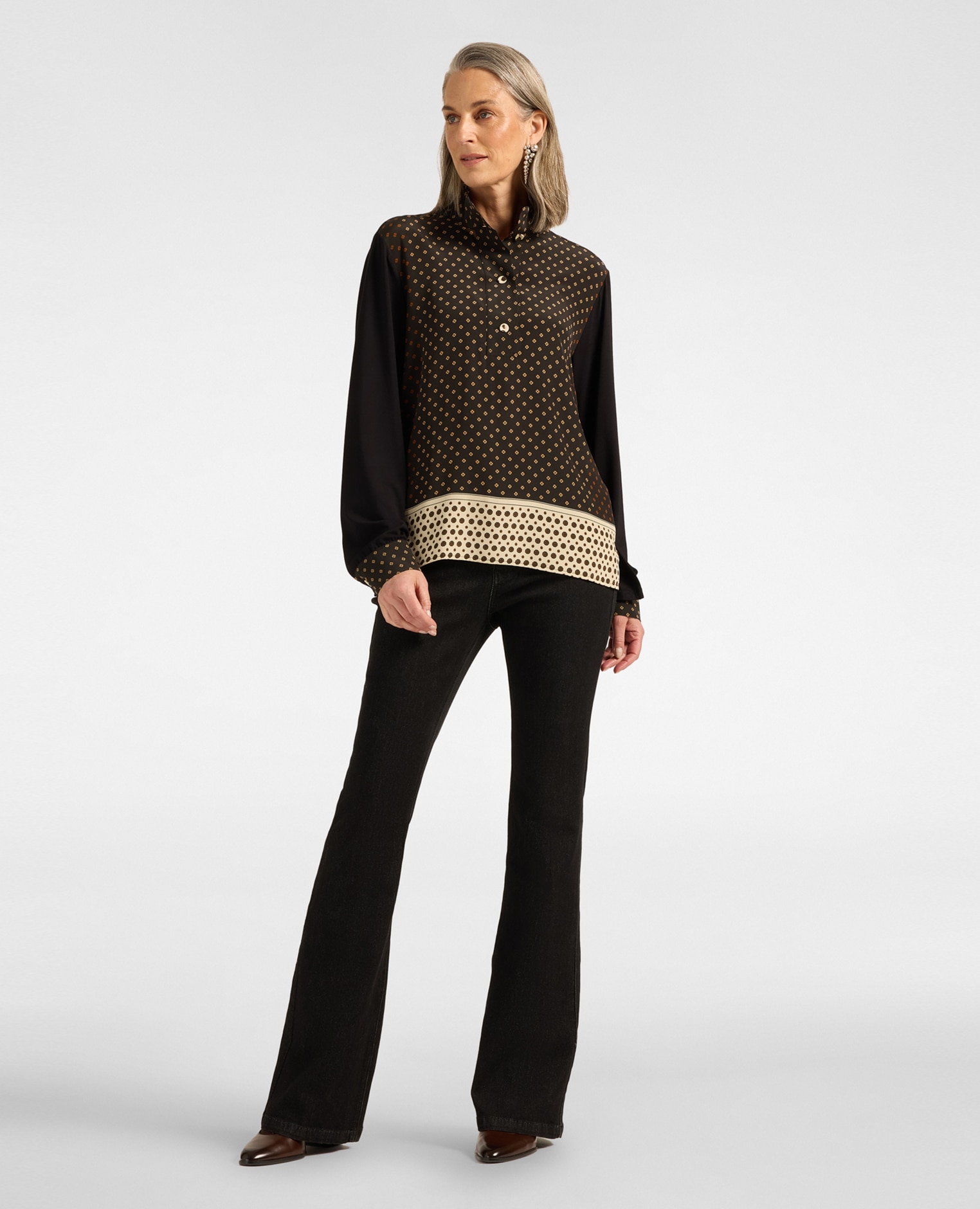 Camiseta de mujer estampada en viscosa cierre con botones ajuste regular - Elena Miró - Negro Negro-3