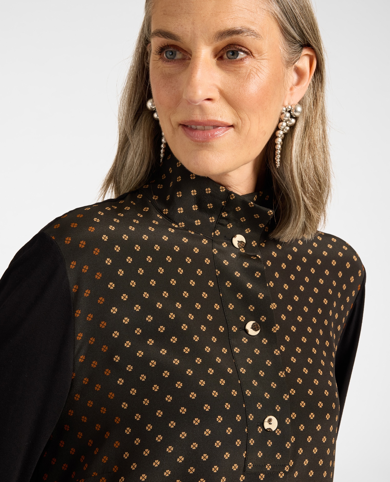Camiseta de mujer estampada en viscosa cierre con botones ajuste regular - Elena Miró - Negro Negro-4