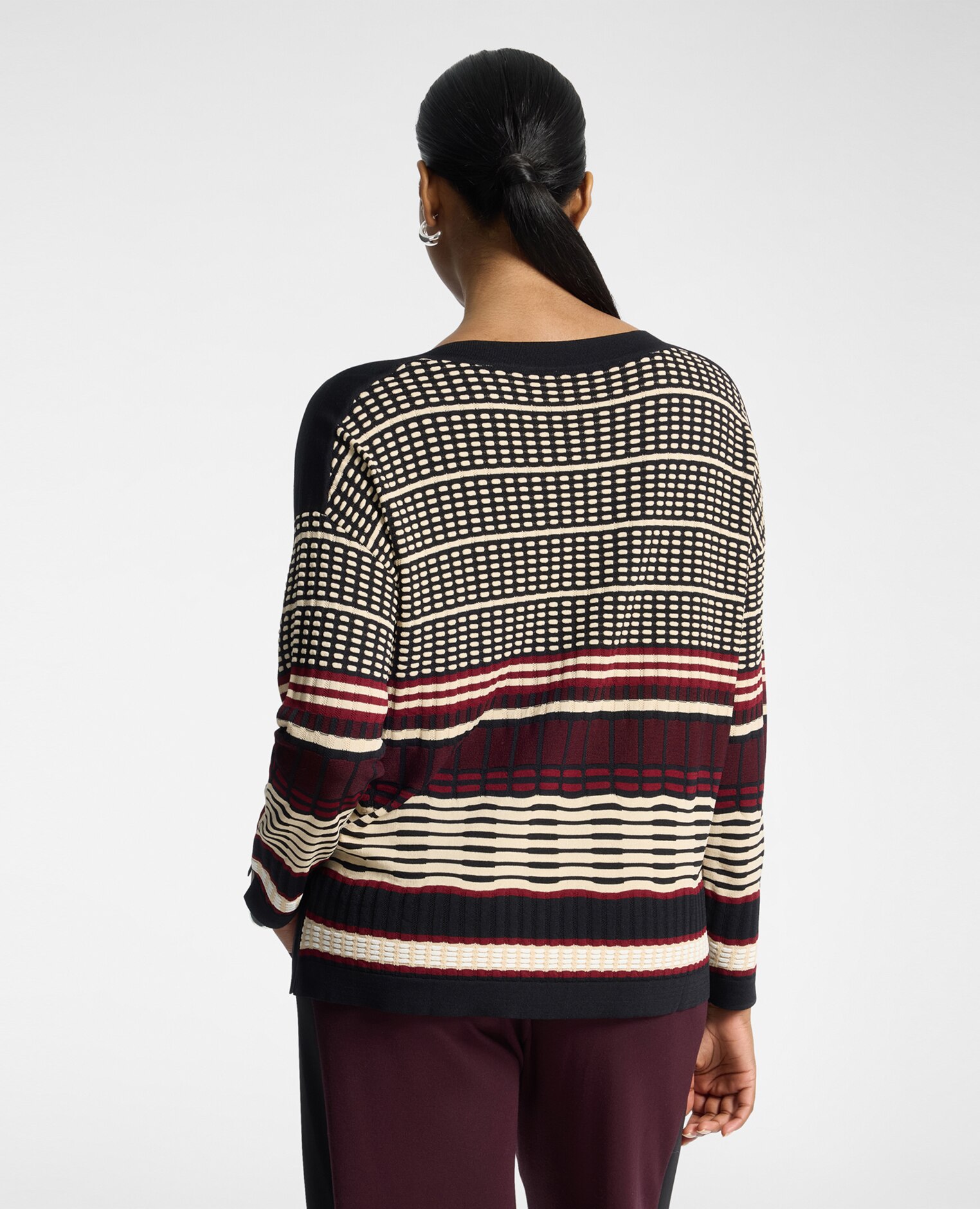 Jersey de mujer jacquard con escote barco ajuste oversize largo medio - Elena Miró - Burdeos Burdeos-2
