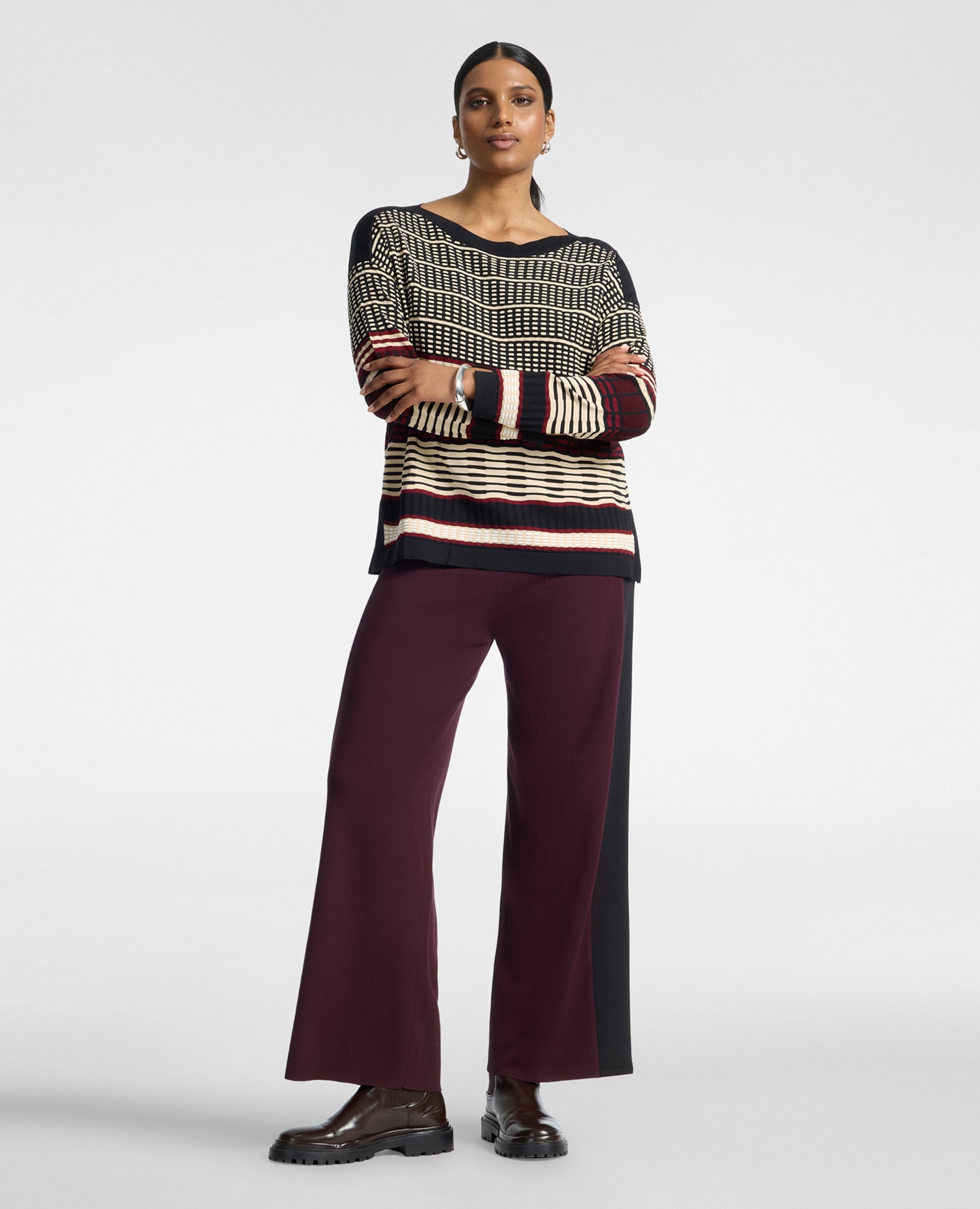 Jersey de mujer jacquard con escote barco ajuste oversize largo medio - Elena Miró - Burdeos Burdeos-3