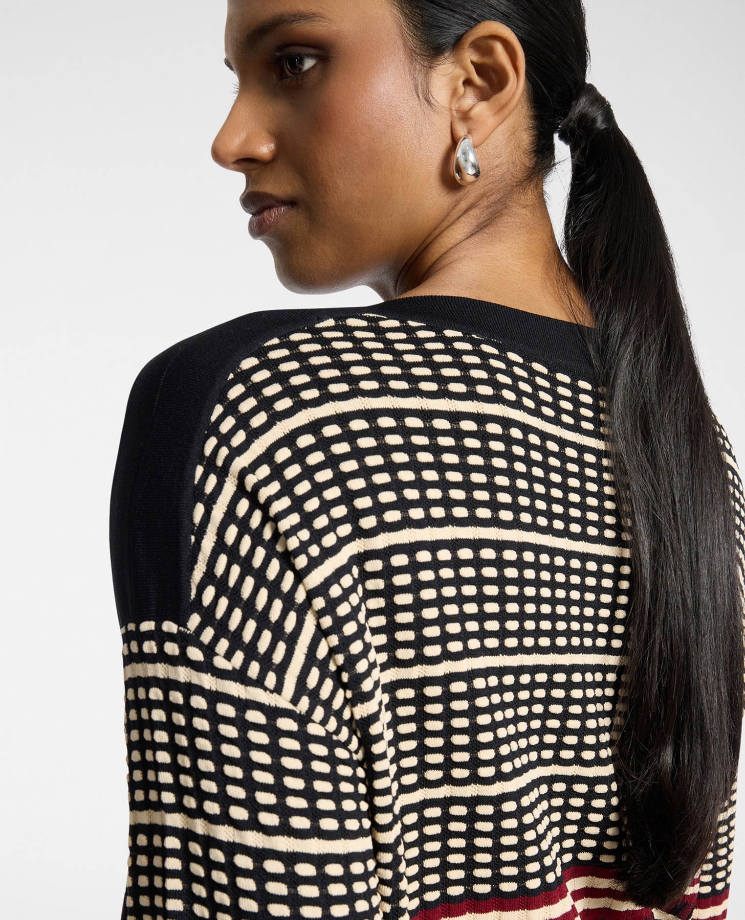 Jersey de mujer jacquard con escote barco ajuste oversize largo medio - Elena Miró - Burdeos Burdeos-4