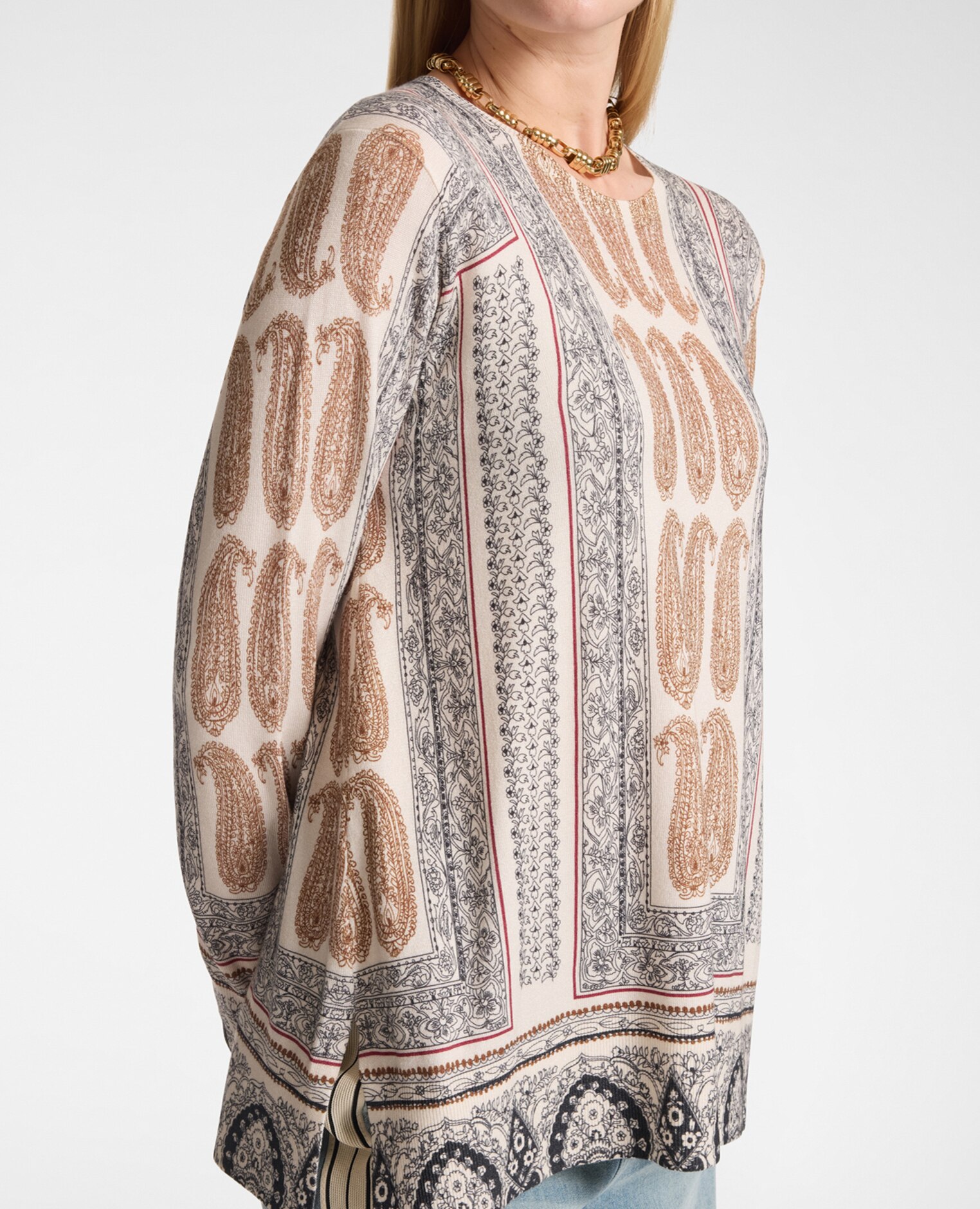 Jersey de mujer de cuello redondo estampado línea en a longitud media - Elena Miró - Negro Negro-4