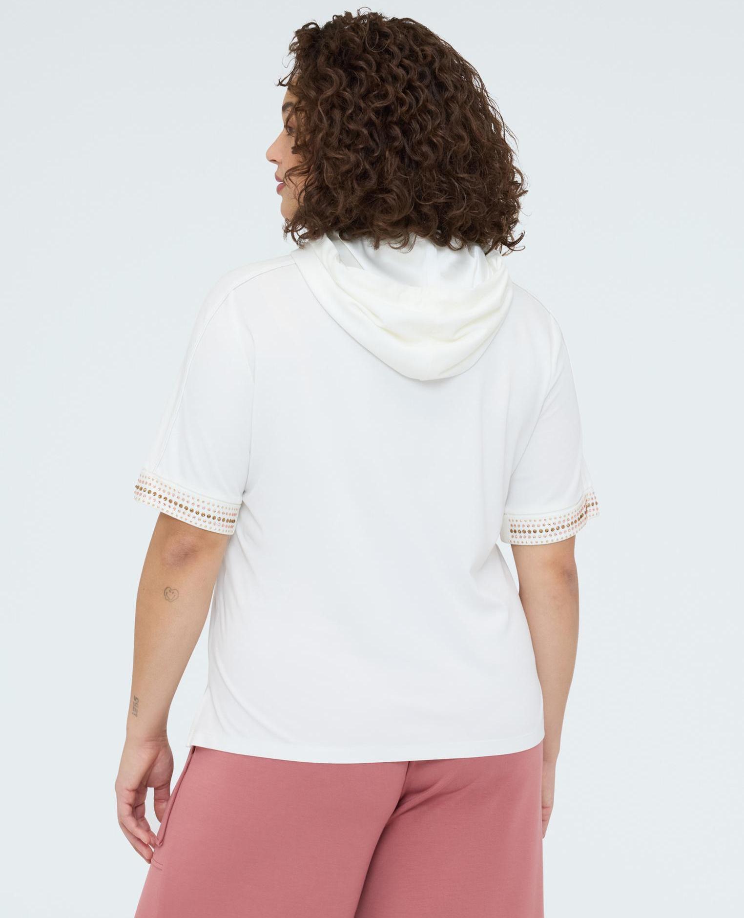 Camiseta de mujer con capucha y ribetes hotfix mangas cortas - Fiorella Rubino - Blanco Blanco-2