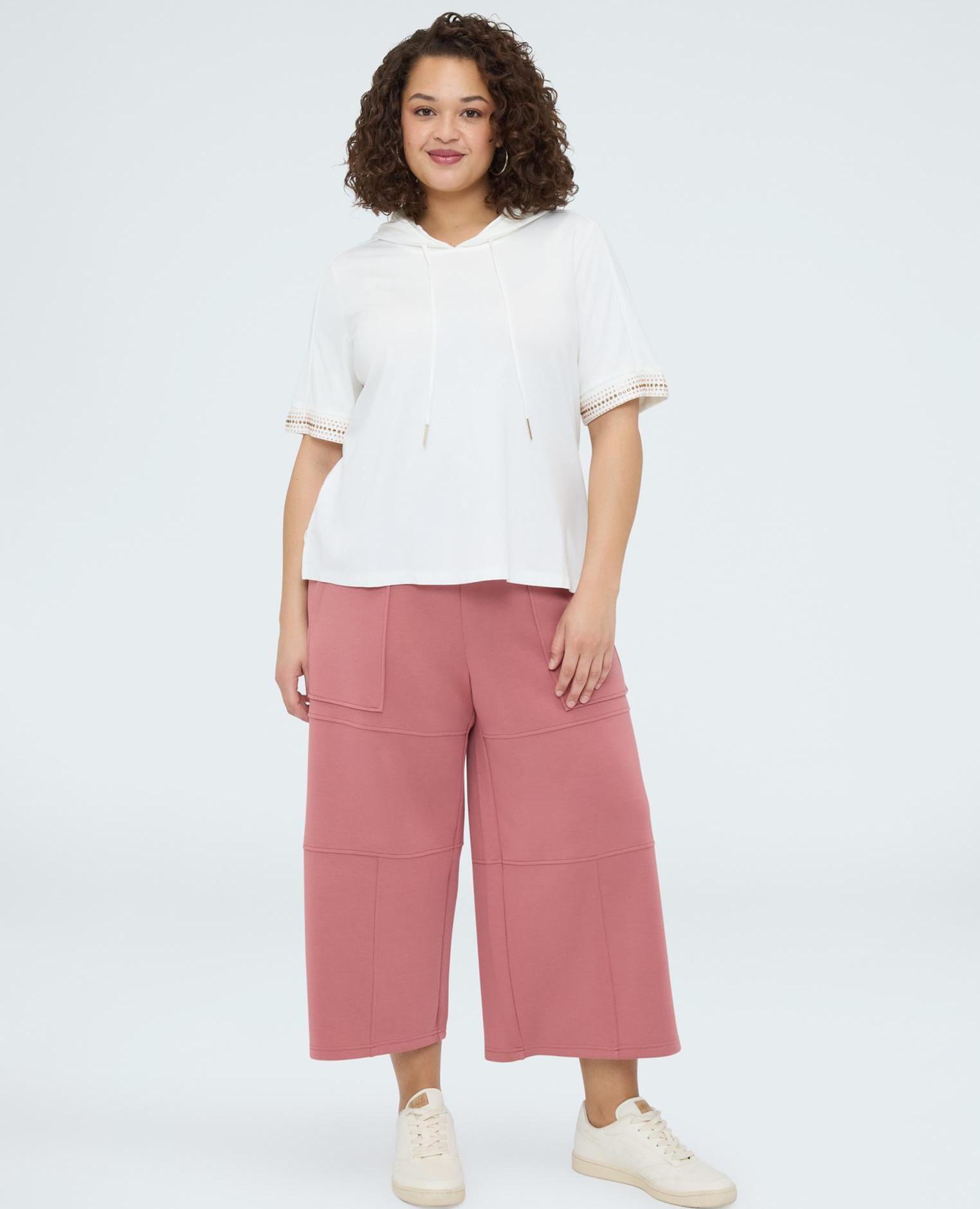 Camiseta de mujer con capucha y ribetes hotfix mangas cortas - Fiorella Rubino - Blanco Blanco-3