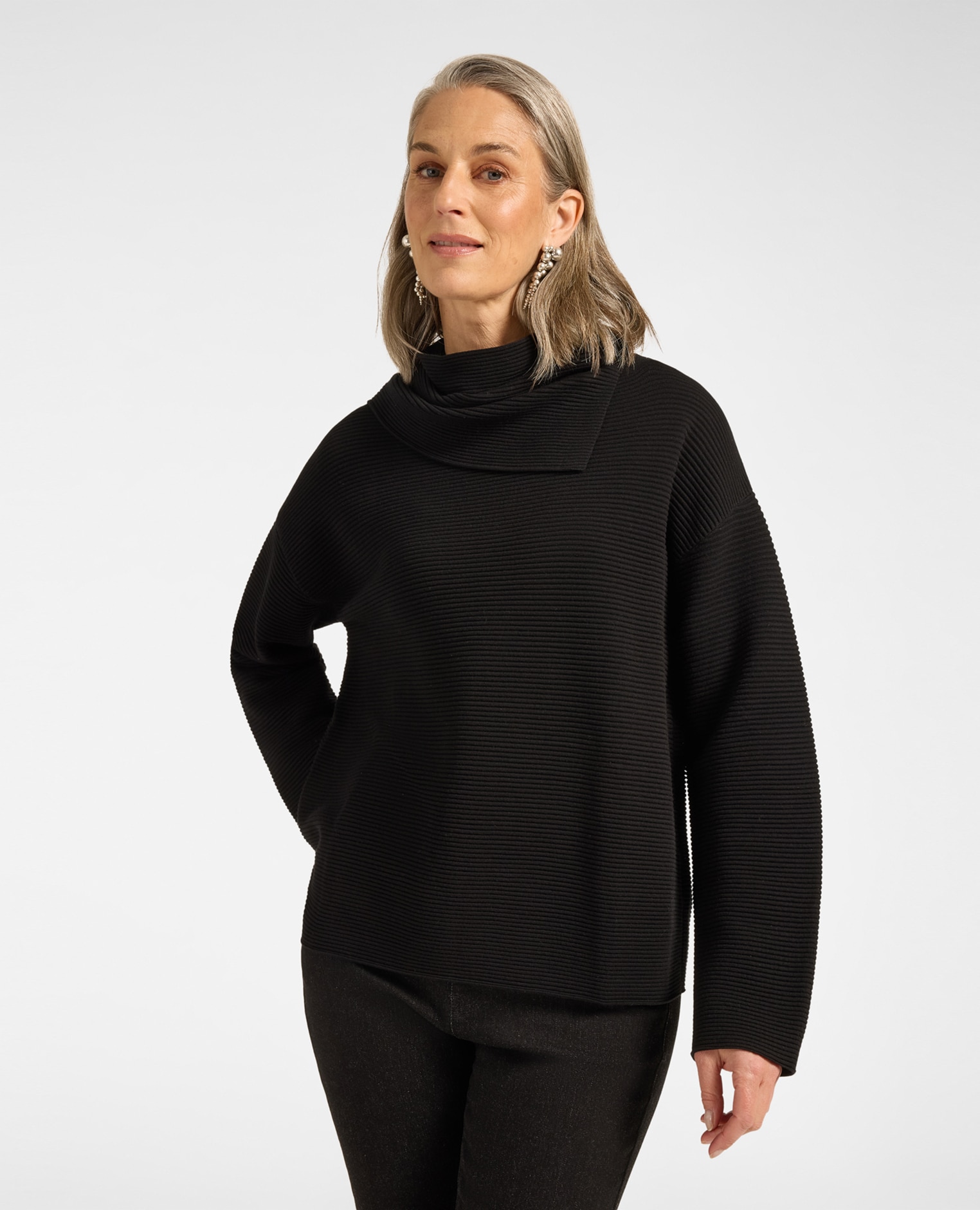Jersey de mujer con cuello desmontable ajuste boxy largo medio - Elena Miró - Negro Negro-1