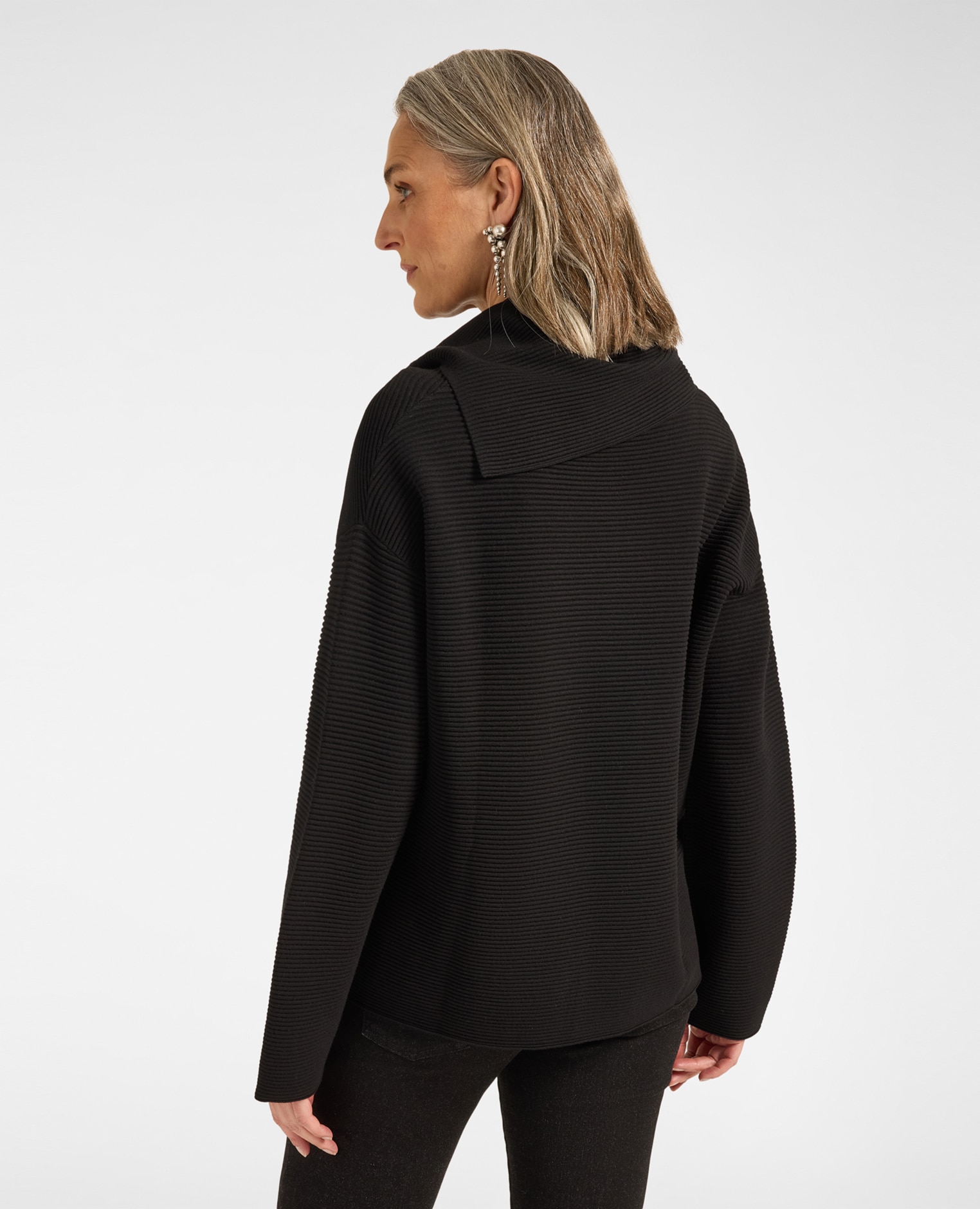 Jersey de mujer con cuello desmontable ajuste boxy largo medio - Elena Miró - Negro Negro-2