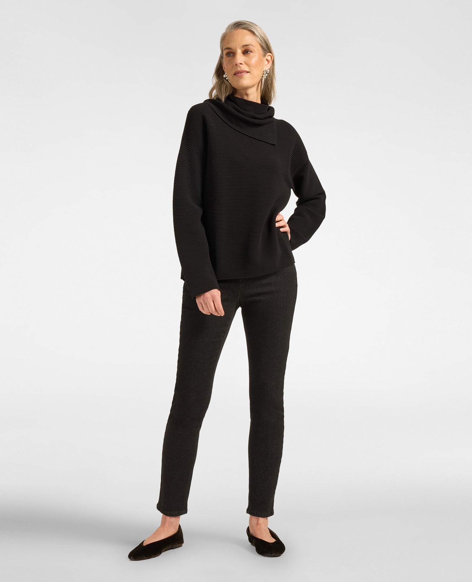 Jersey de mujer con cuello desmontable ajuste boxy largo medio - Elena Miró - Negro Negro-3
