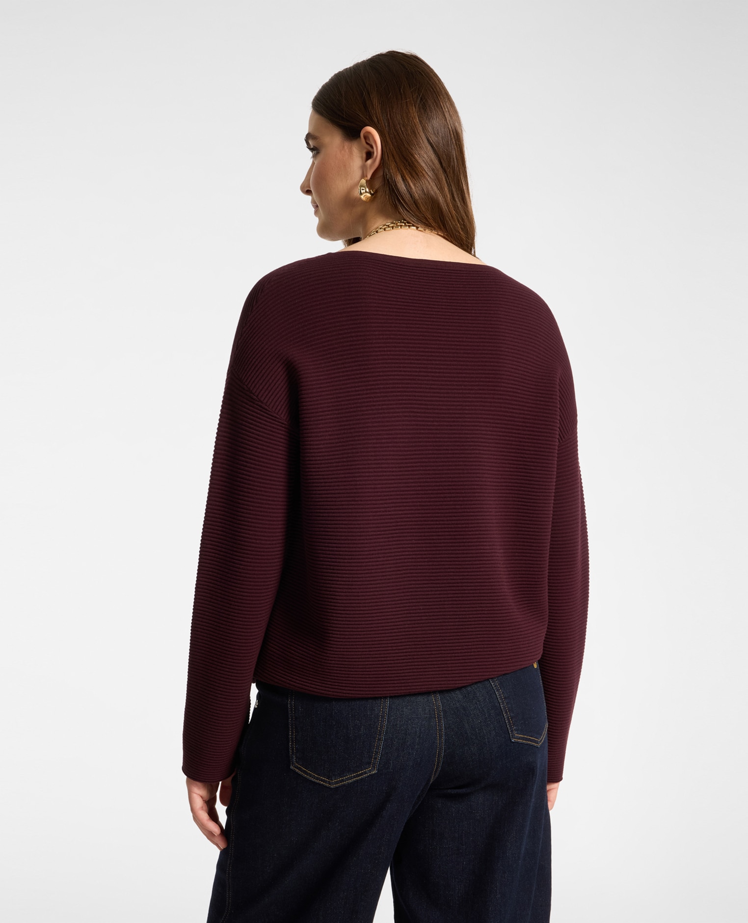 Jersey de mujer con cuello desmontable ajuste boxy largo medio - Elena Miró - Burdeos Burdeos-2