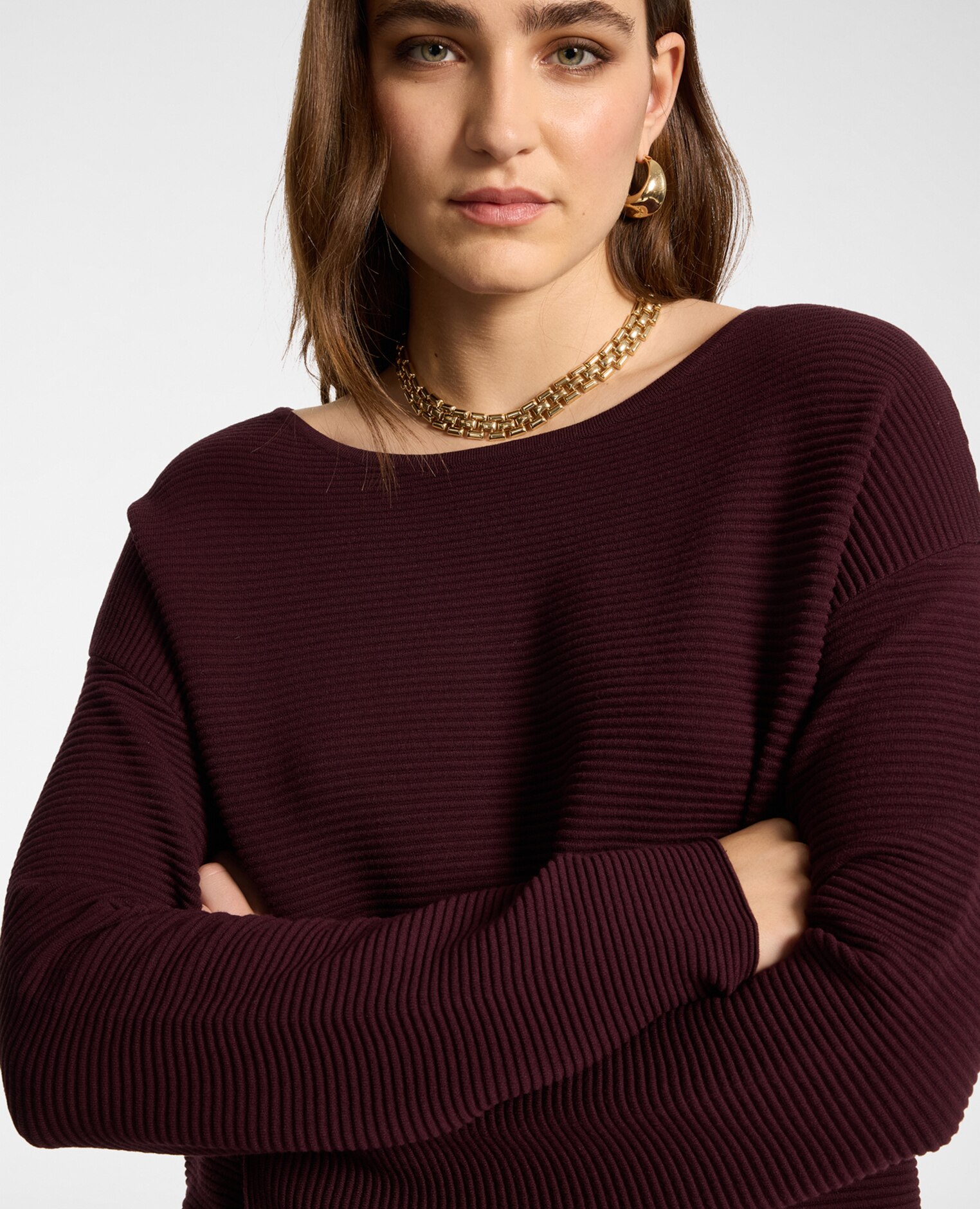 Jersey de mujer con cuello desmontable ajuste boxy largo medio - Elena Miró - Burdeos Burdeos-4