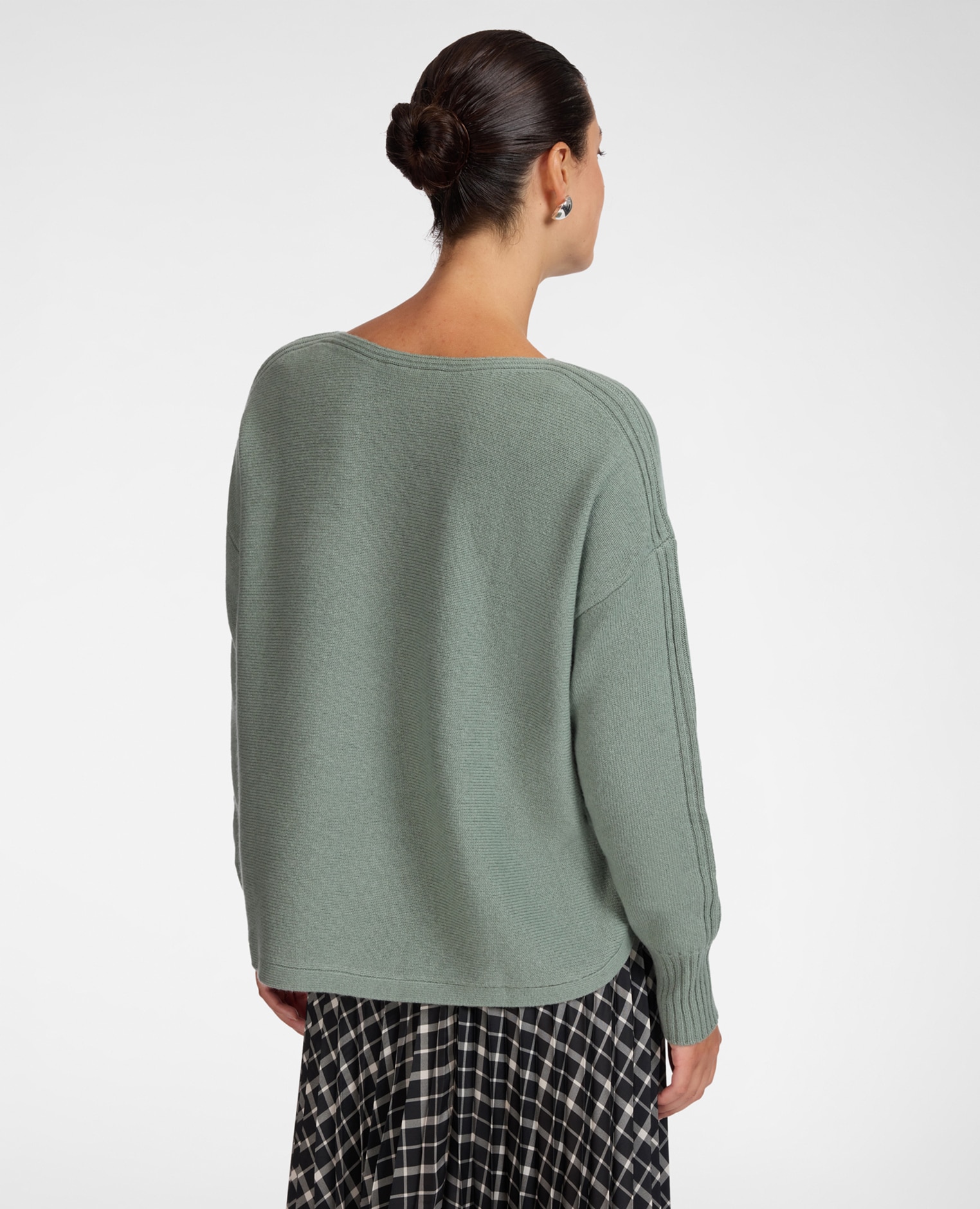 Jersey de mujer de pura lana con cuello barco ajuste boxy y largo medio - Elena Miró - Verde claro Verde claro-2