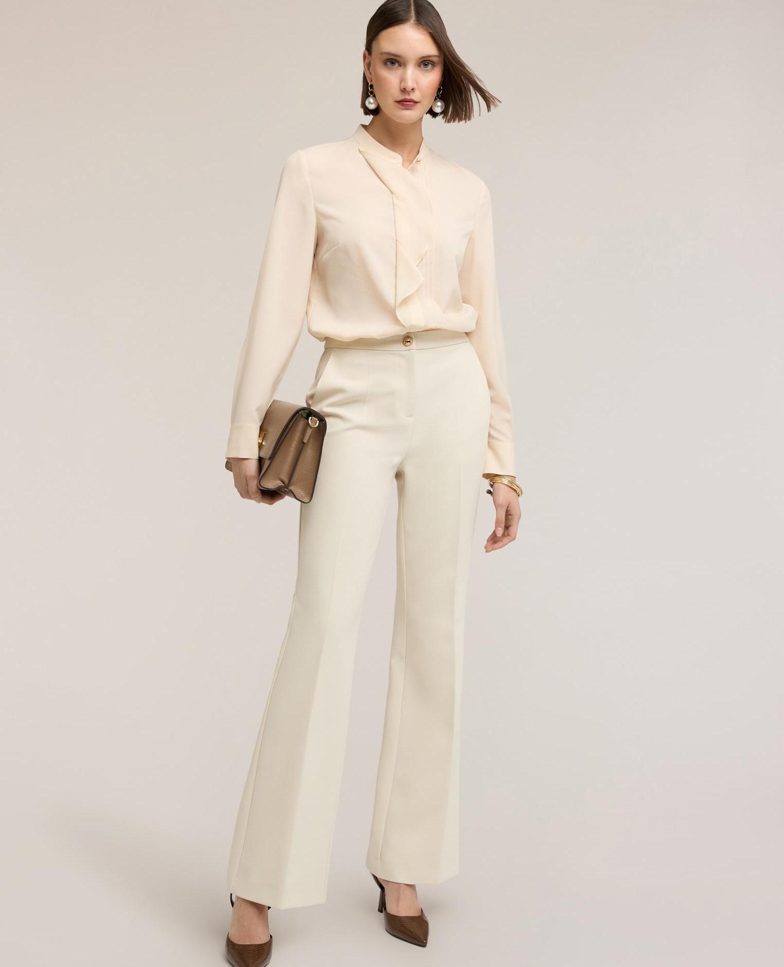 Motivi - Pantalones de mujer flare en tejido armaturado ajuste regular.