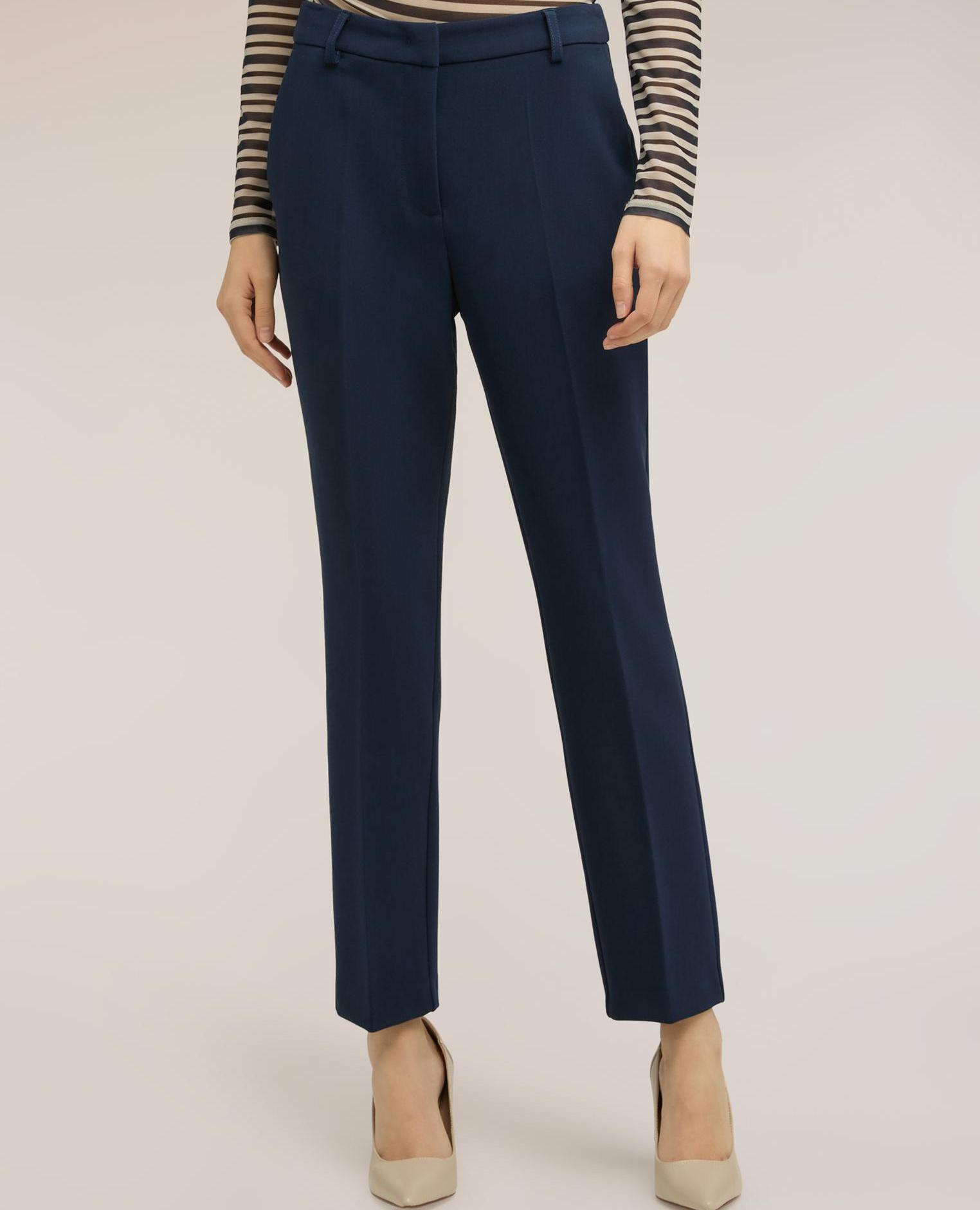 Pantalones de mujer rectos de poliviscosa abertura frontal con gancho y cremallera - Motivi - Azul Azul-3
