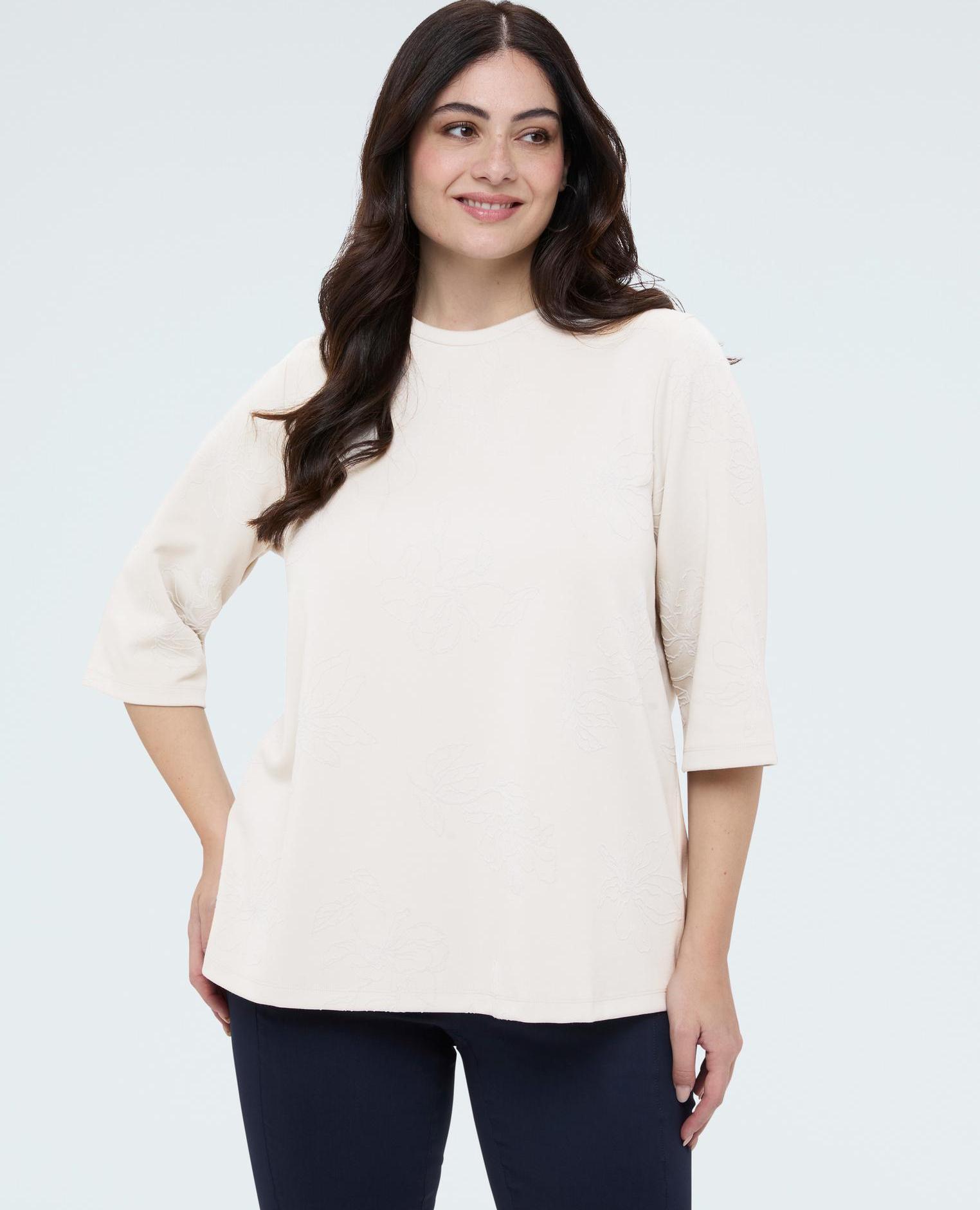 Fiorella Rubino - Sudadera de mujer en scuba con bordado floral mangas tres cuartos.