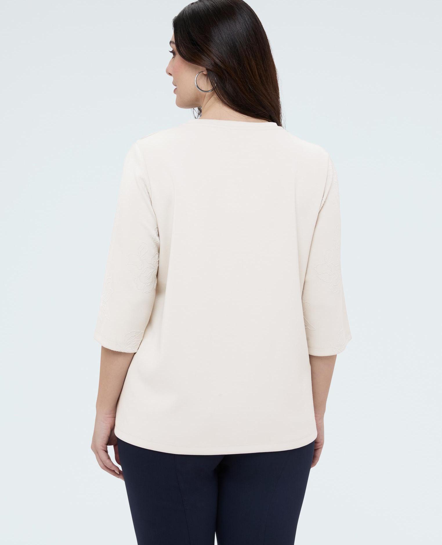 Sudadera de mujer en scuba con bordado floral mangas tres cuartos - Fiorella Rubino - Blanco Blanco-2