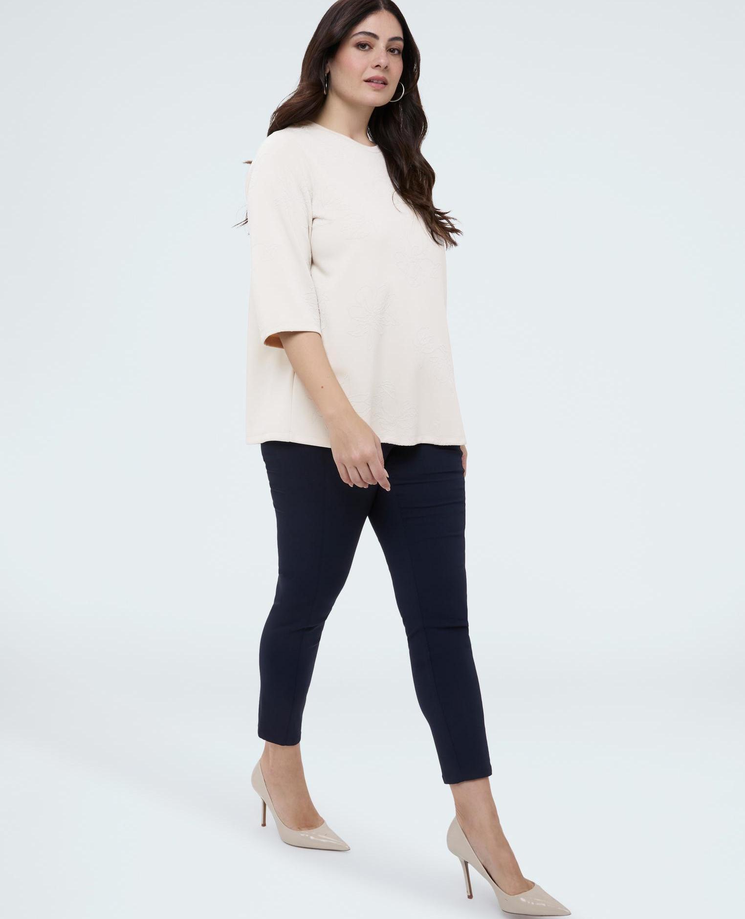 Sudadera de mujer en scuba con bordado floral mangas tres cuartos - Fiorella Rubino - Blanco Blanco-4