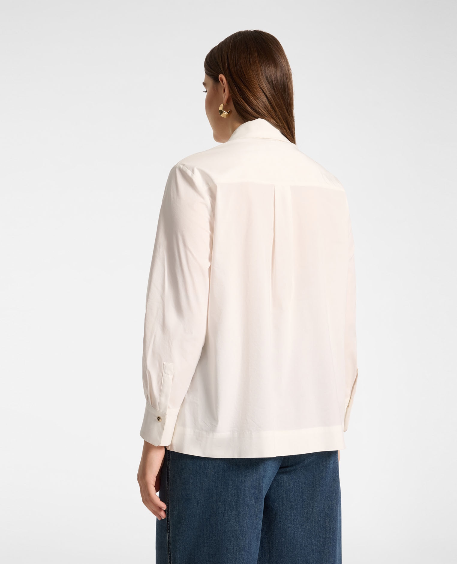 Camisa de mujer de popelina ajuste oversize cierre con botones - Elena Miró - Blanco Blanco-2