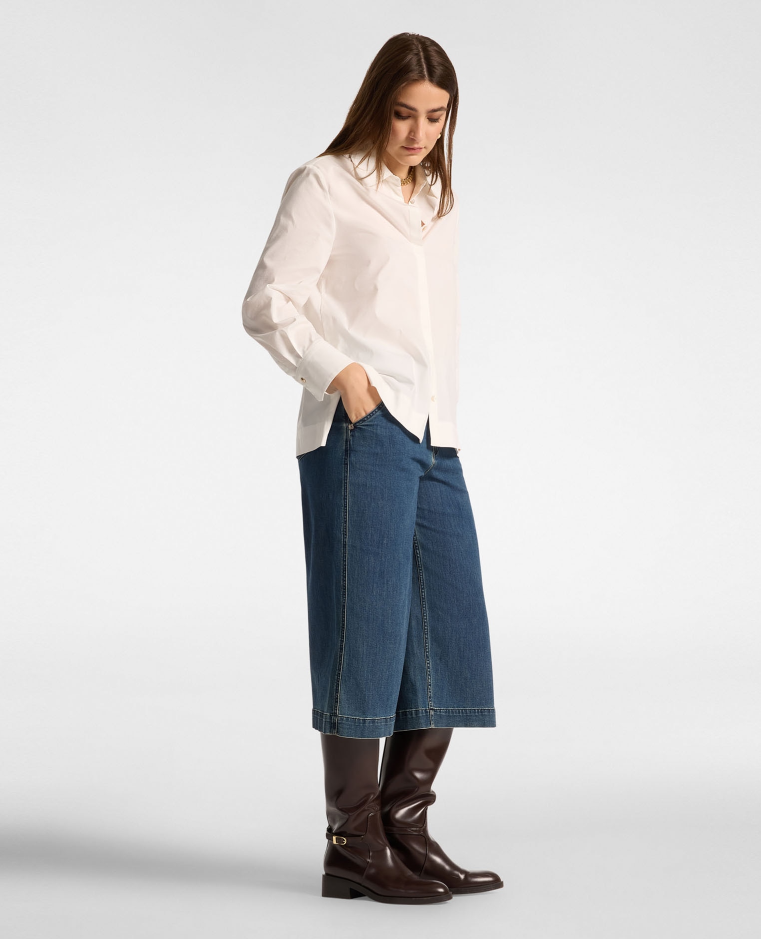Camisa de mujer de popelina ajuste oversize cierre con botones - Elena Miró - Blanco Blanco-3