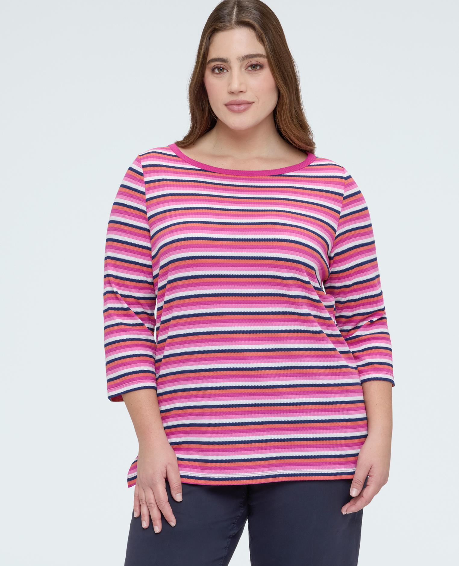 Camiseta de mujer de punto de rayas multicolor - Fiorella Rubino - Fucsia Fucsia-1