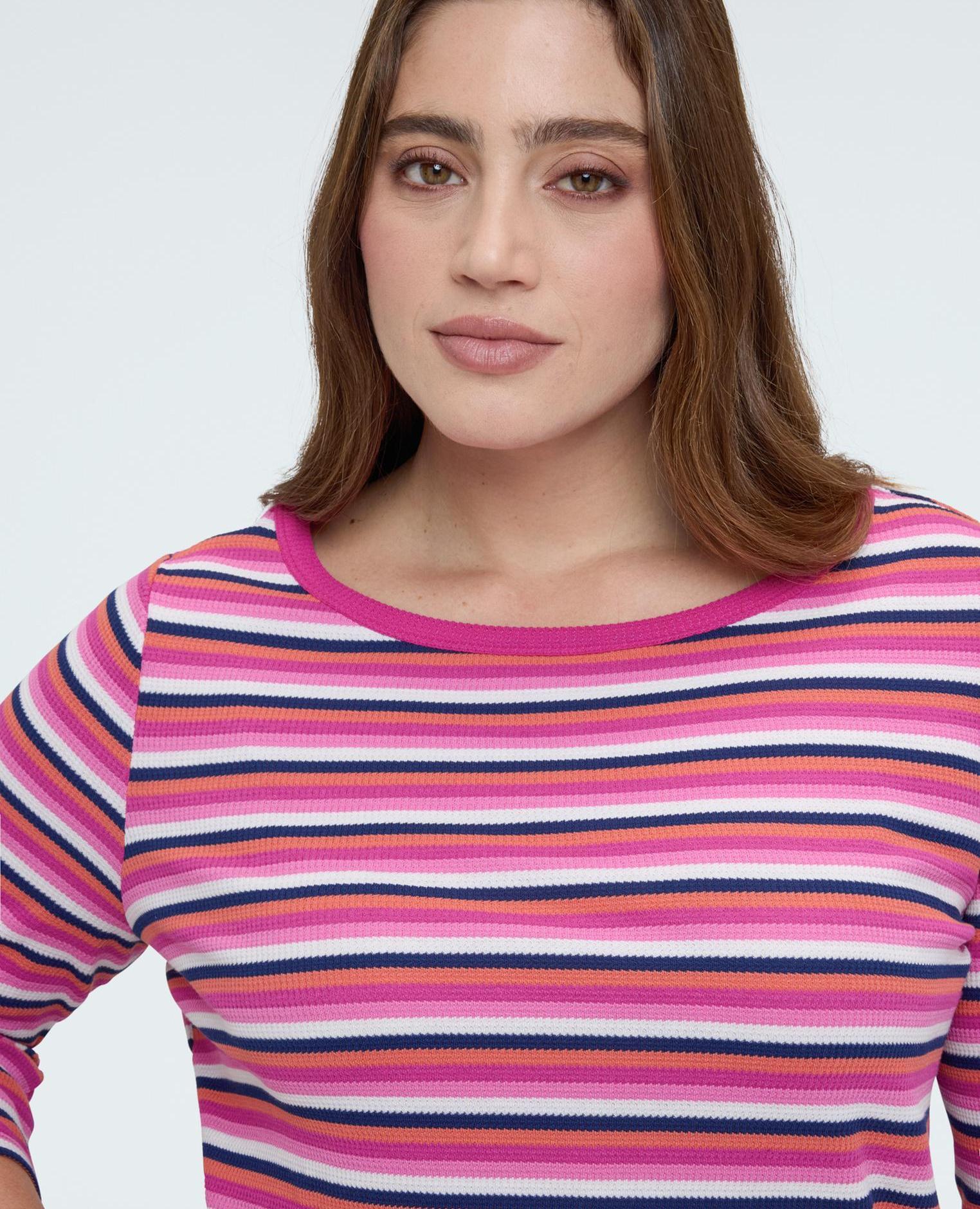 Camiseta de mujer de punto de rayas multicolor - Fiorella Rubino - Fucsia Fucsia-3