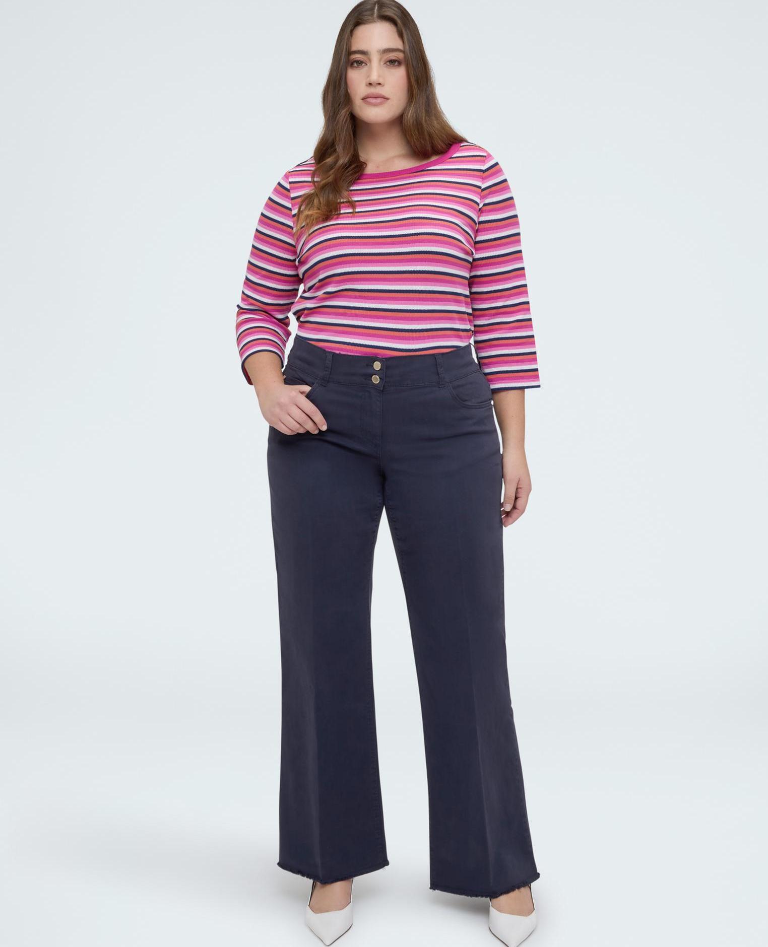 Camiseta de mujer de punto de rayas multicolor - Fiorella Rubino - Fucsia Fucsia-4