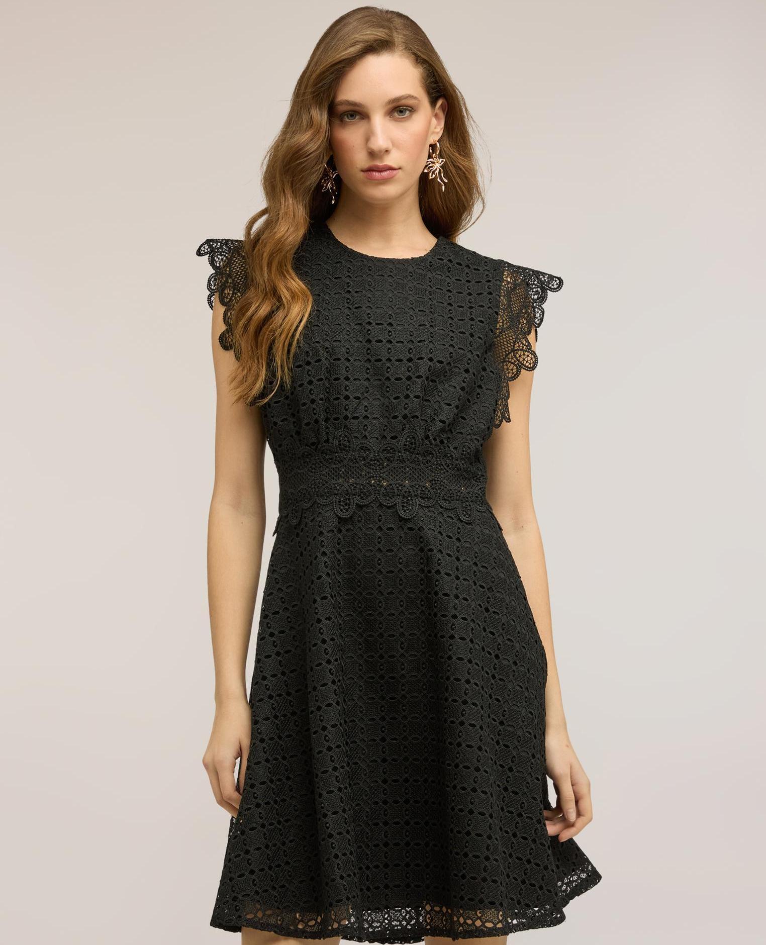 Motivi - Vestido flare en sangallo con encaje línea flare con cintura definida cierre con cremallera trasera.