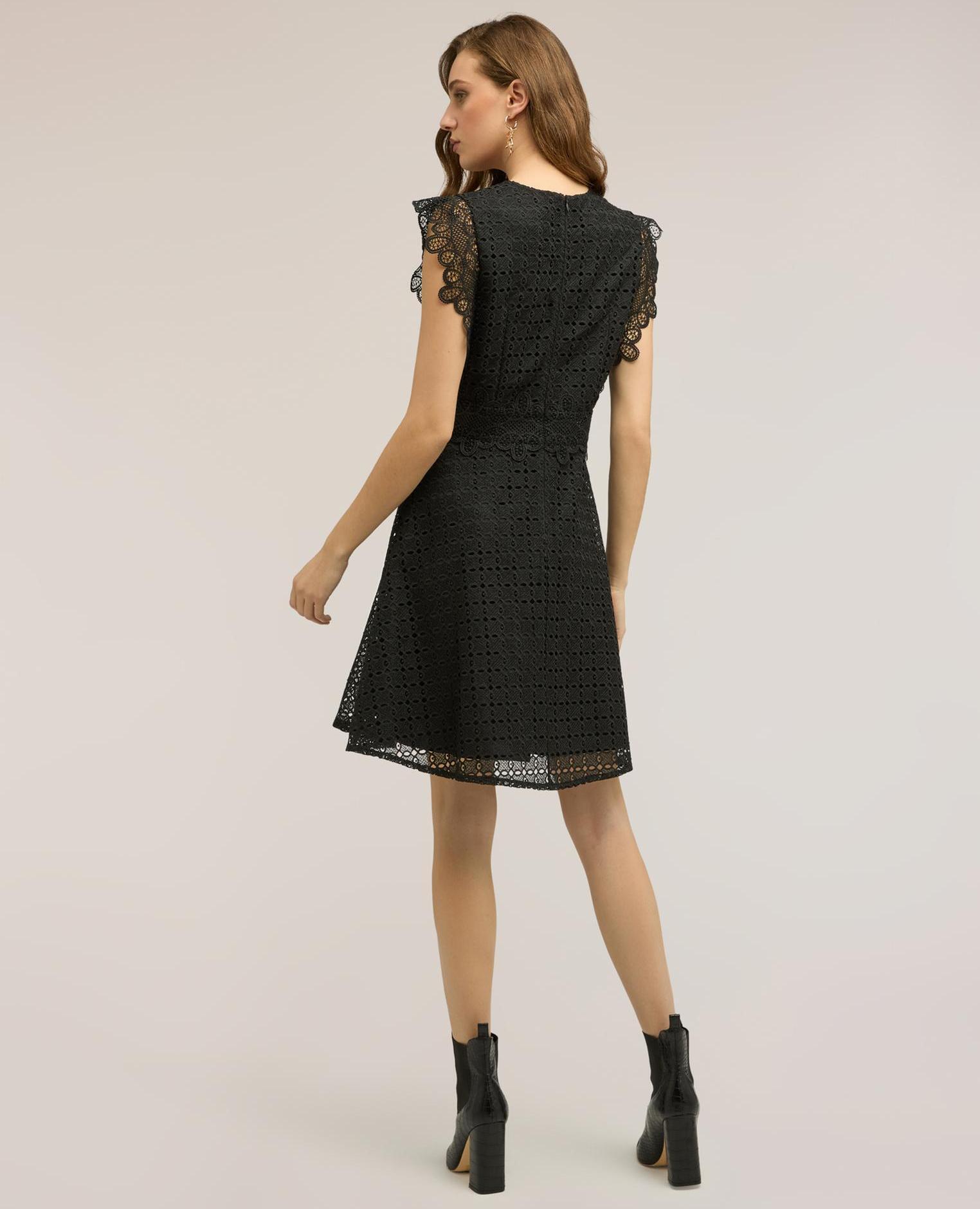 Vestido flare en sangallo con encaje línea flare con cintura definida cierre con cremallera trasera - Motivi - Negro Negro-2