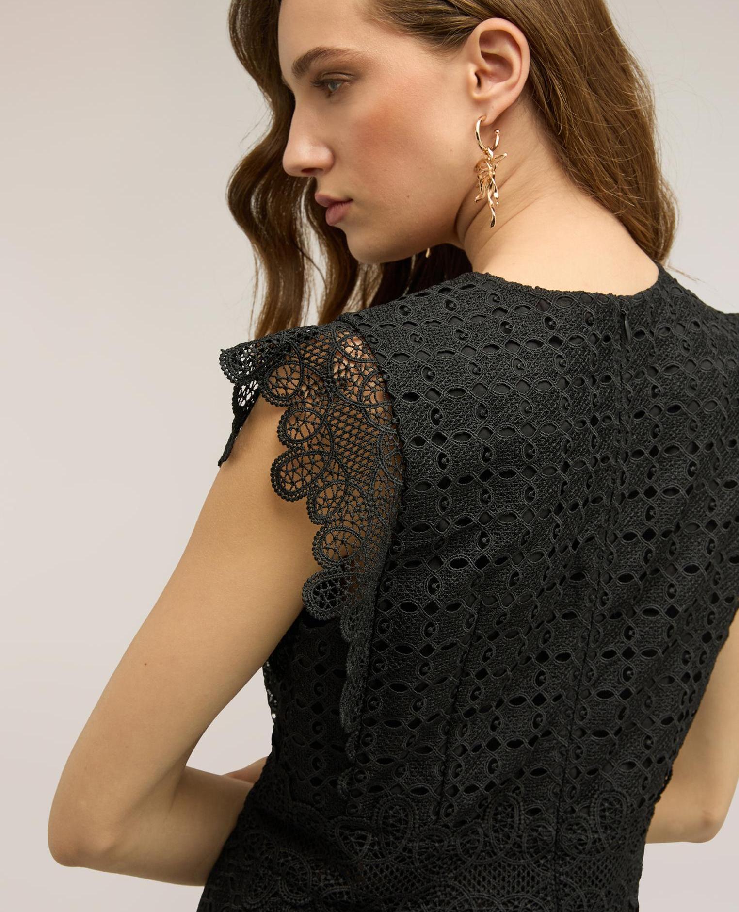 Vestido flare en sangallo con encaje línea flare con cintura definida cierre con cremallera trasera - Motivi - Negro Negro-4